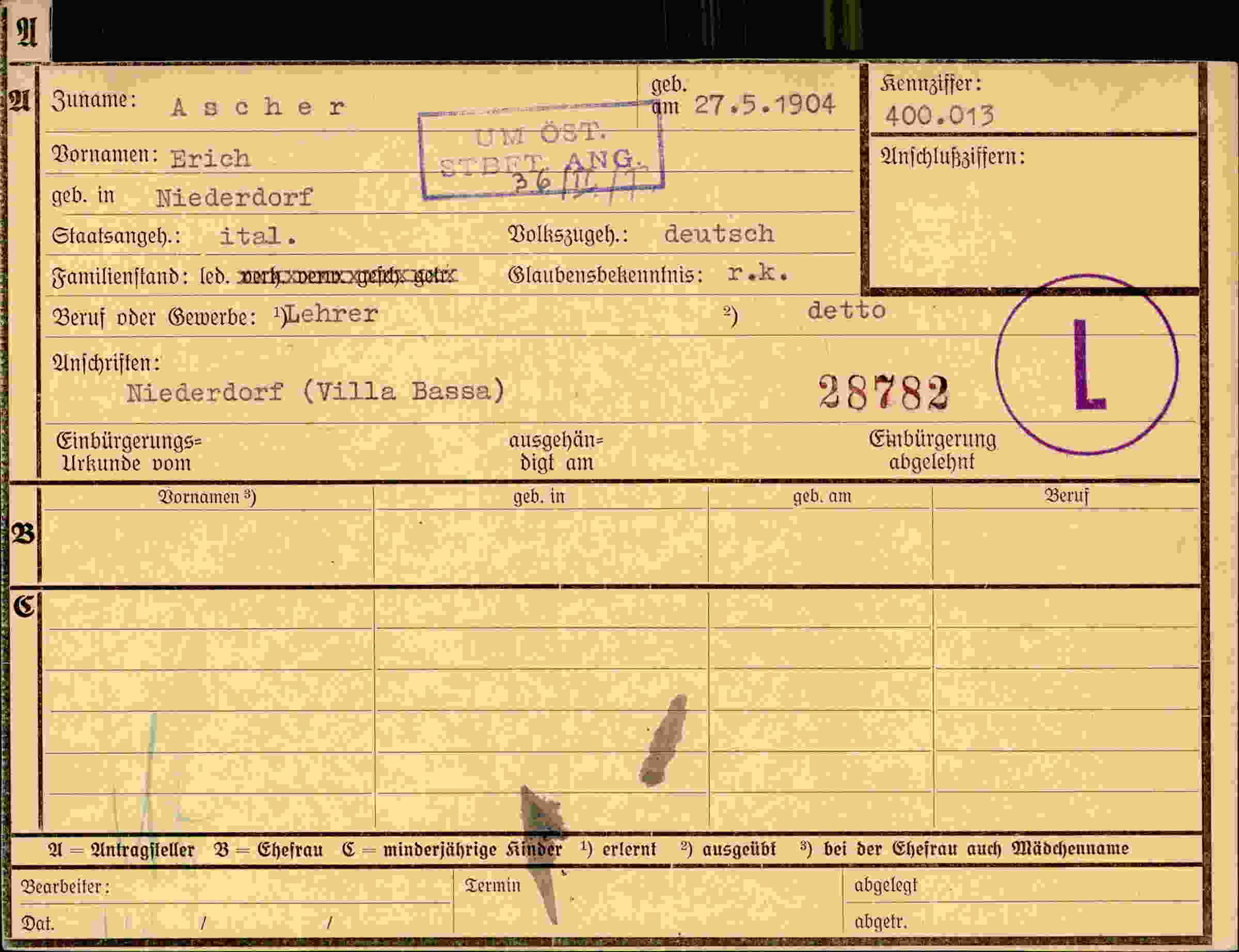 Dokument für Erich Ascher