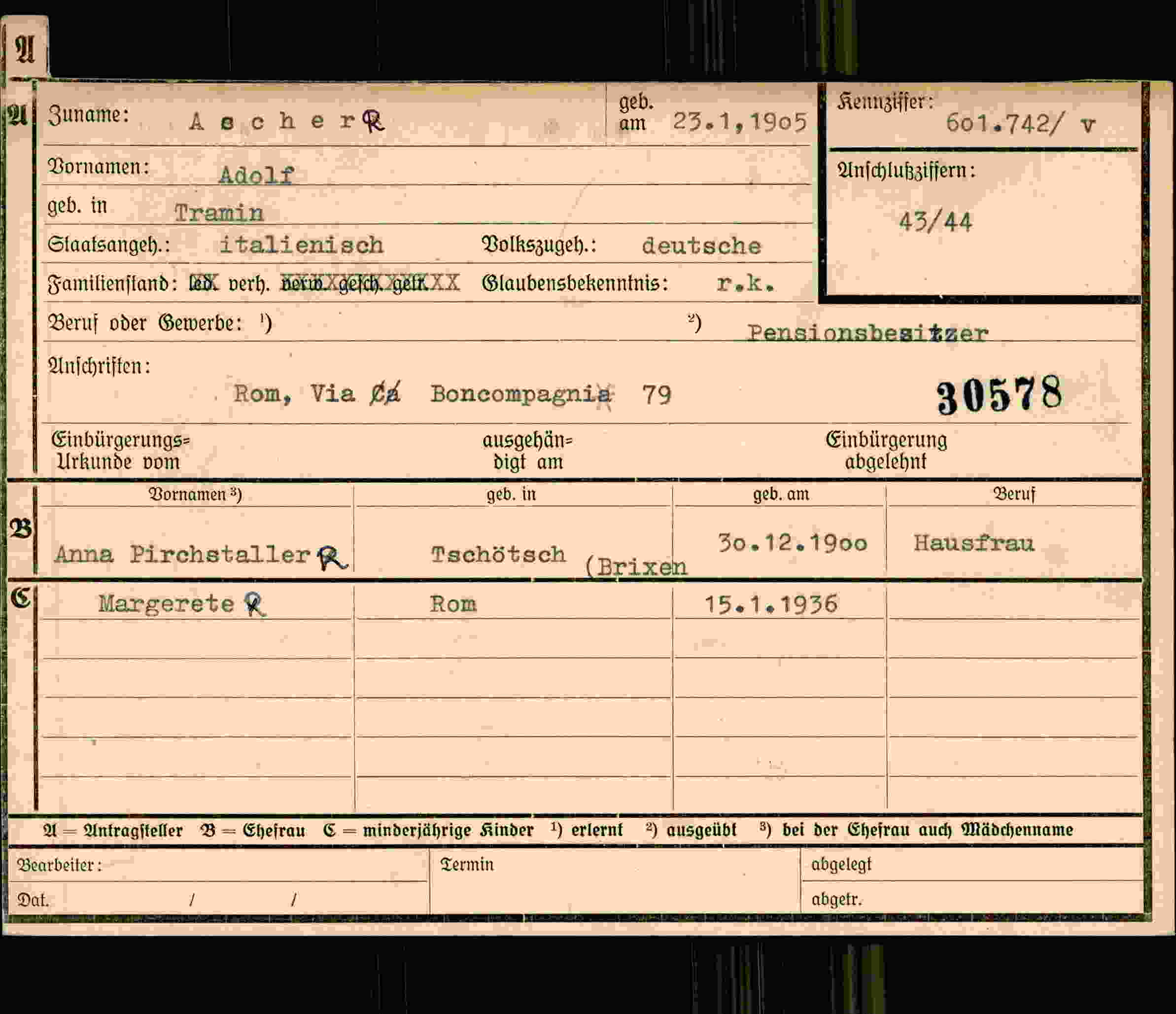 Dokument für Adolf Ascher