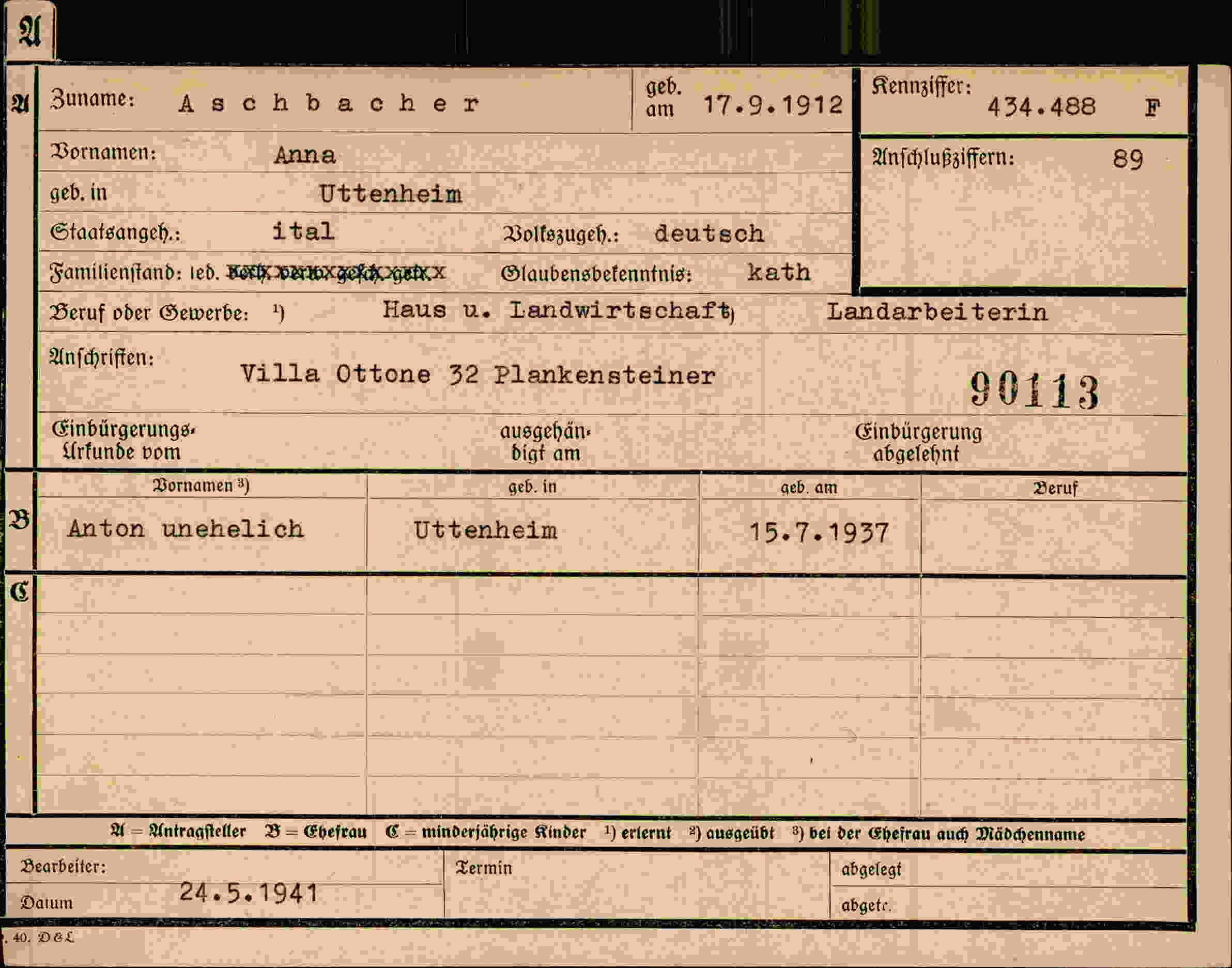 Vorderseite des Dokuments