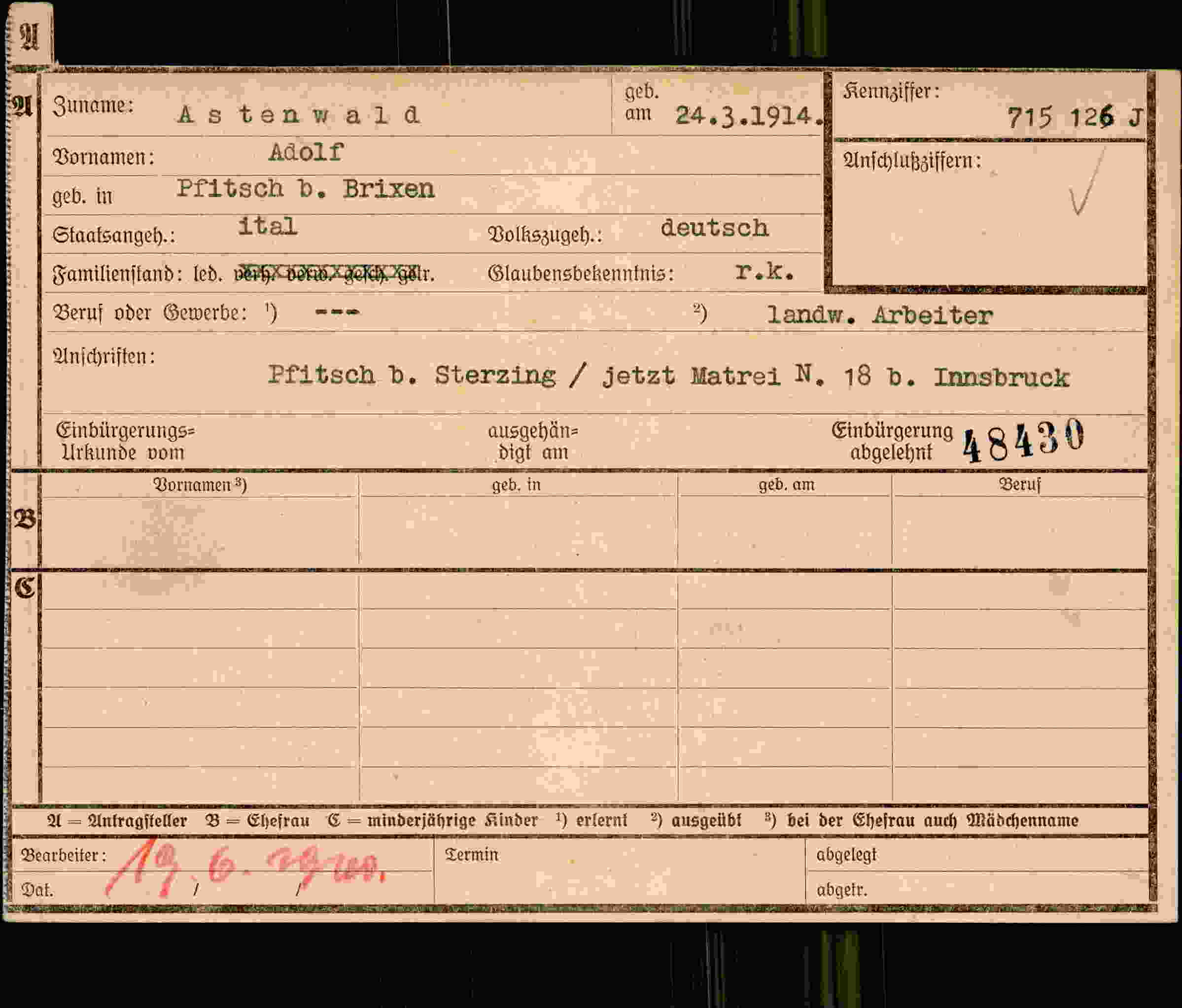 Dokument für Adolf Astenwald