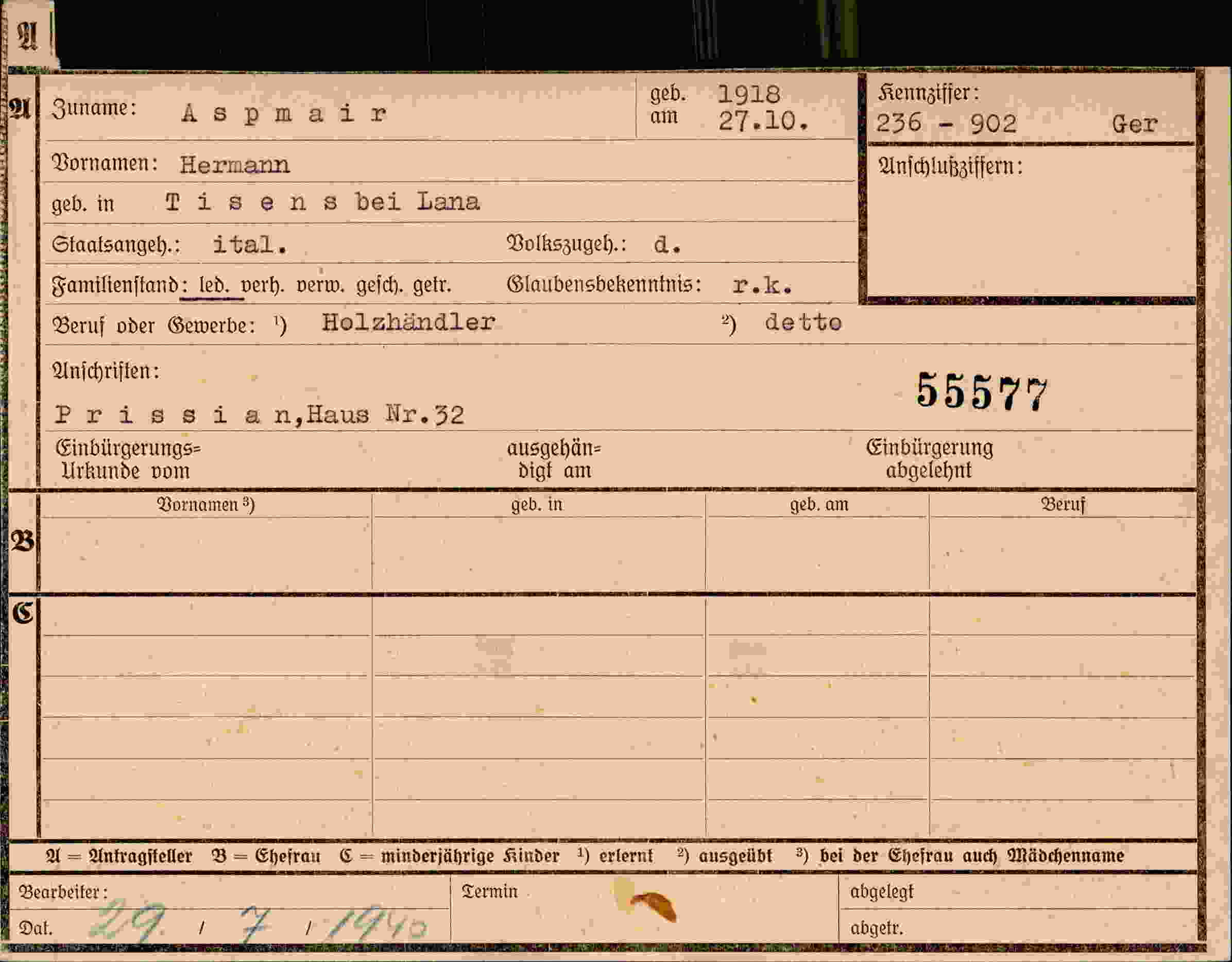 Dokument für Hermann Aspmair