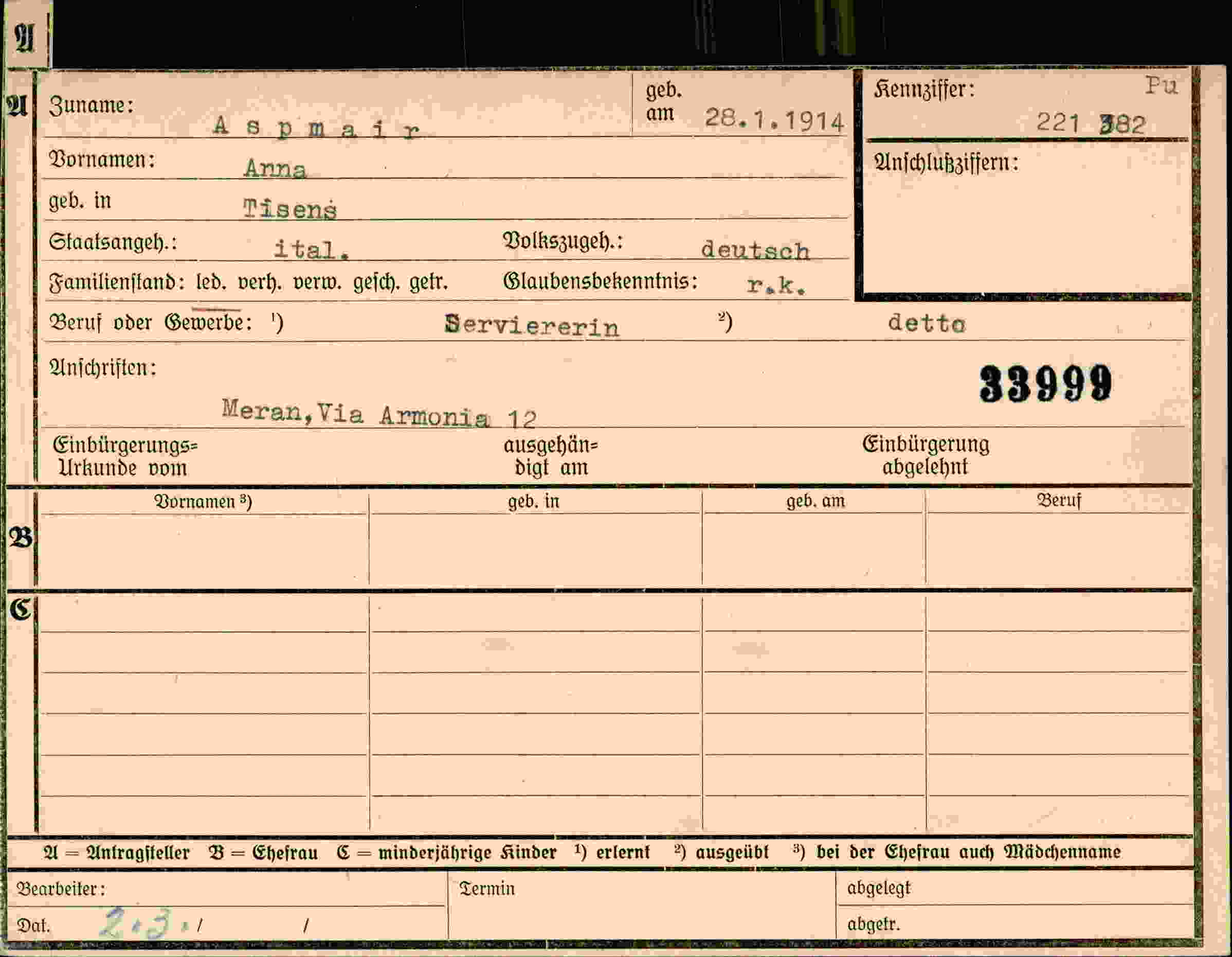 Dokument für Anna Aspmair
