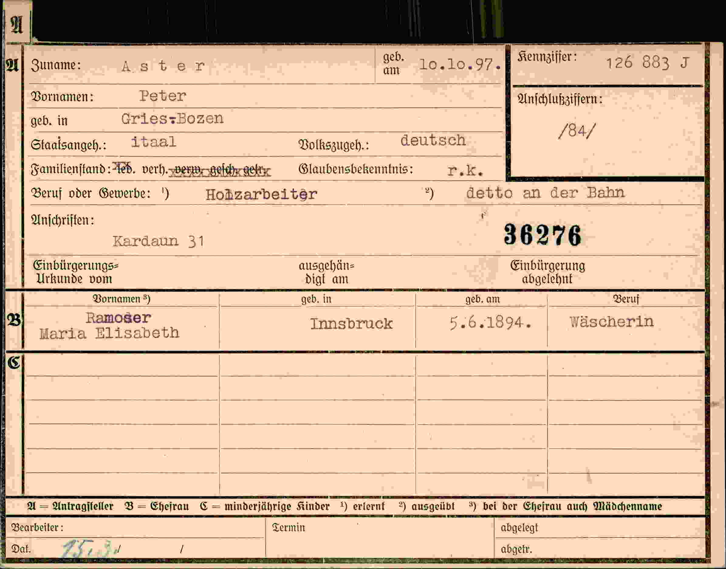 Vorderseite des Dokuments