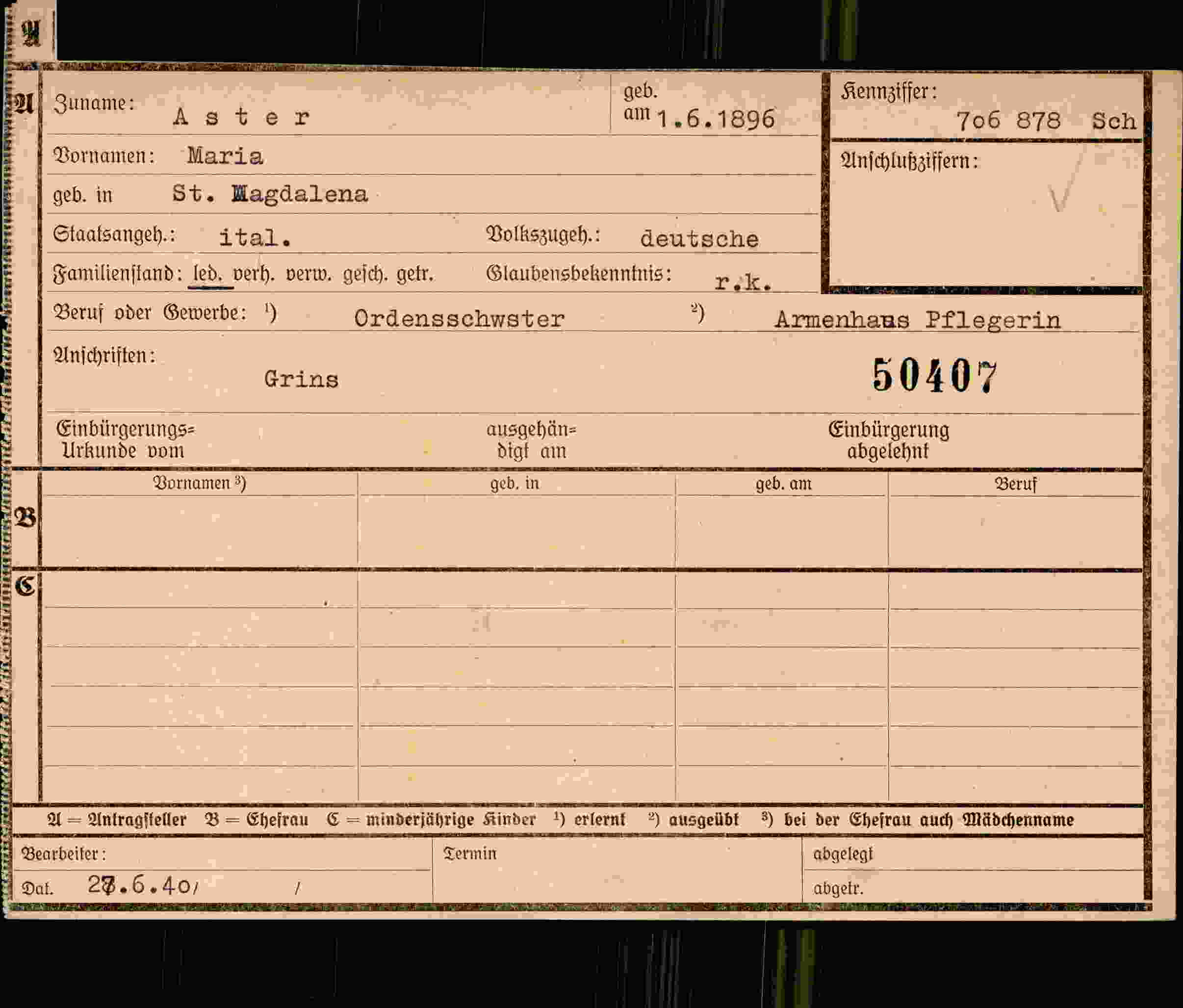 Dokument für Maria Aster