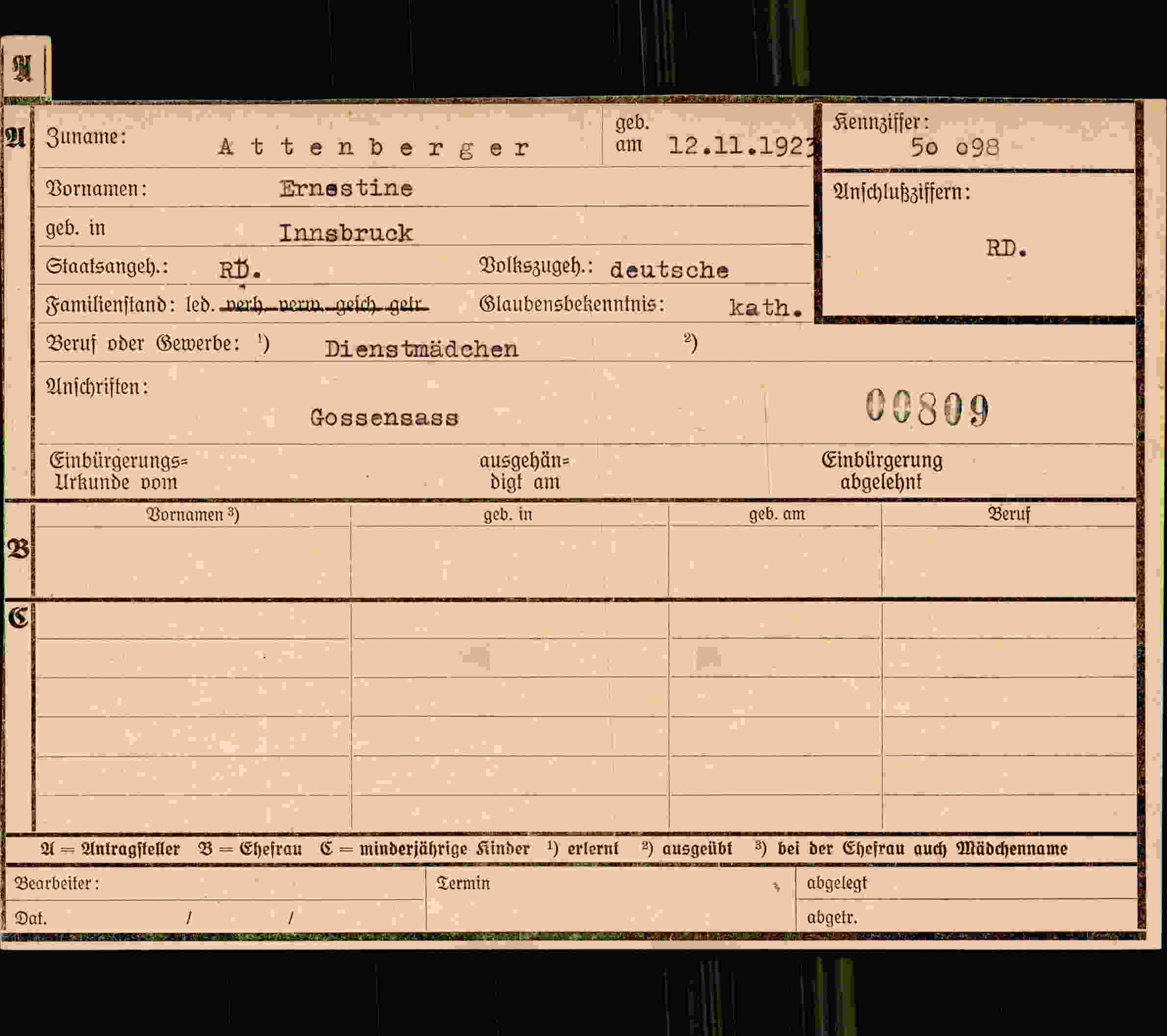 Dokument für Ernestine Attenberger