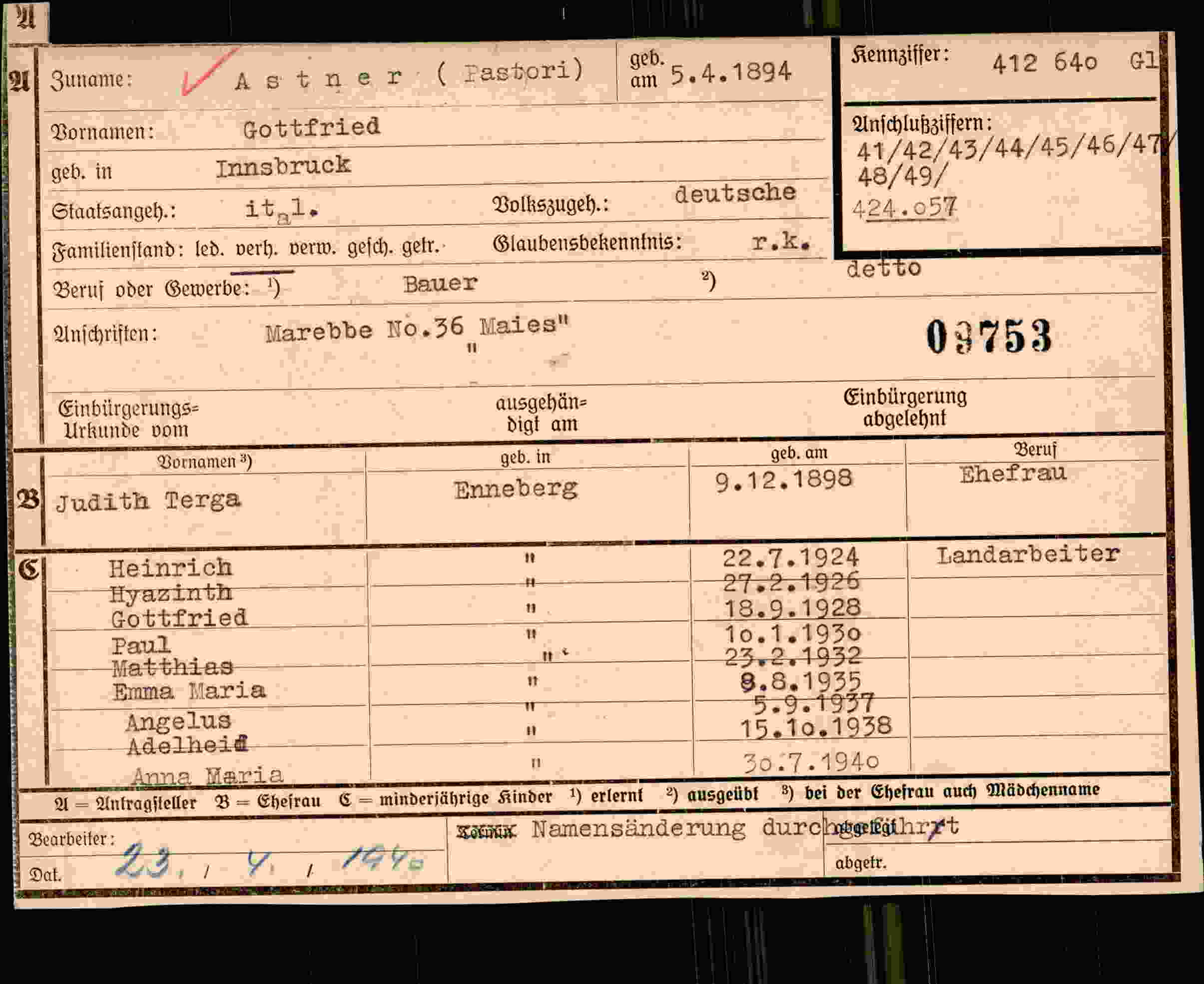 Dokument für Gottfried Astner