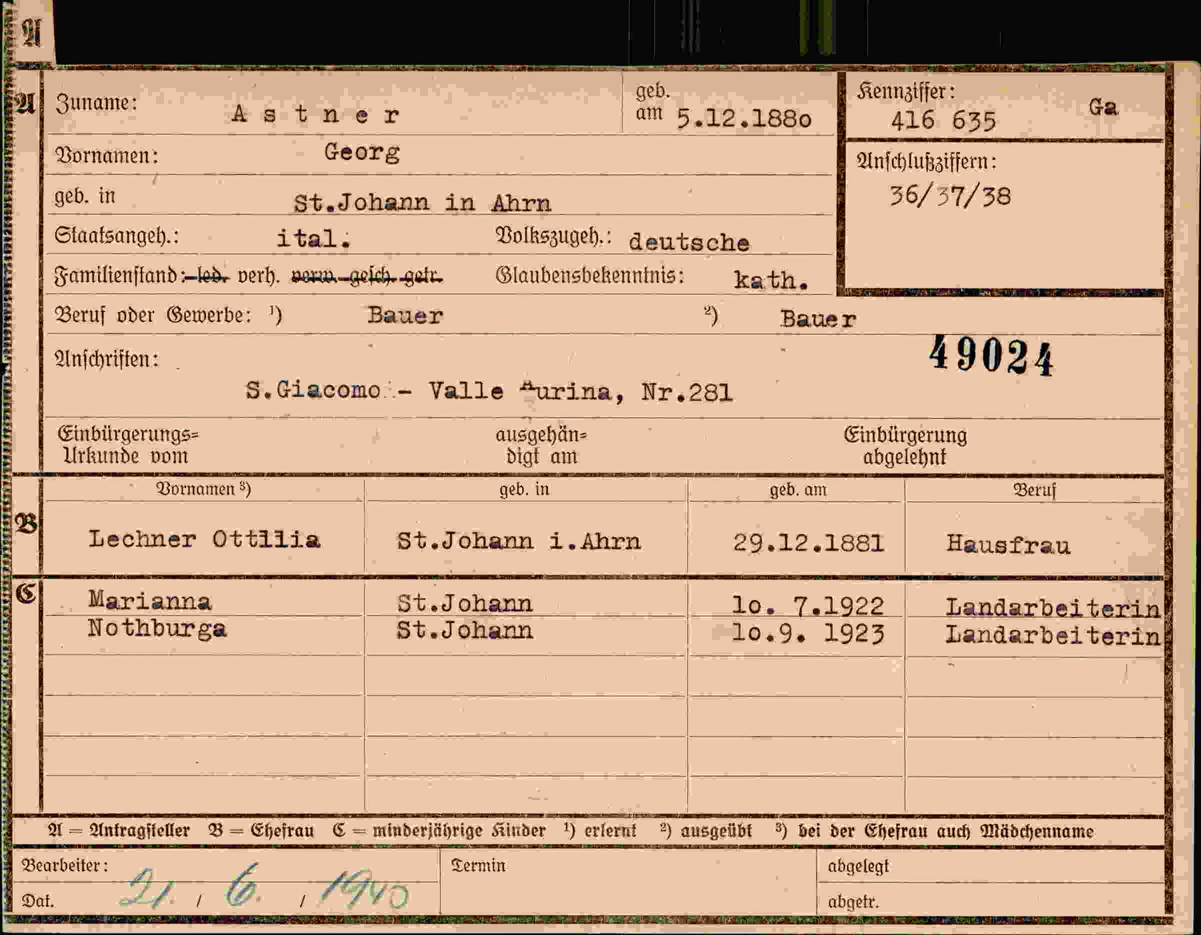 Dokument für Georg Astner