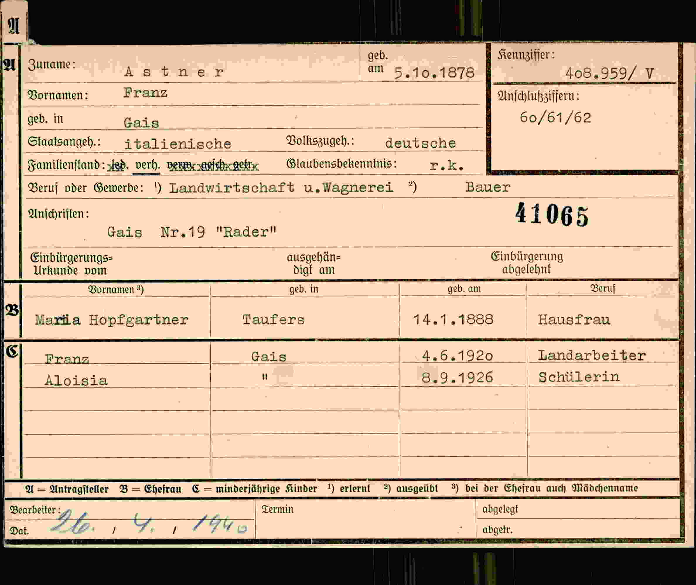 Dokument für Franz Astner