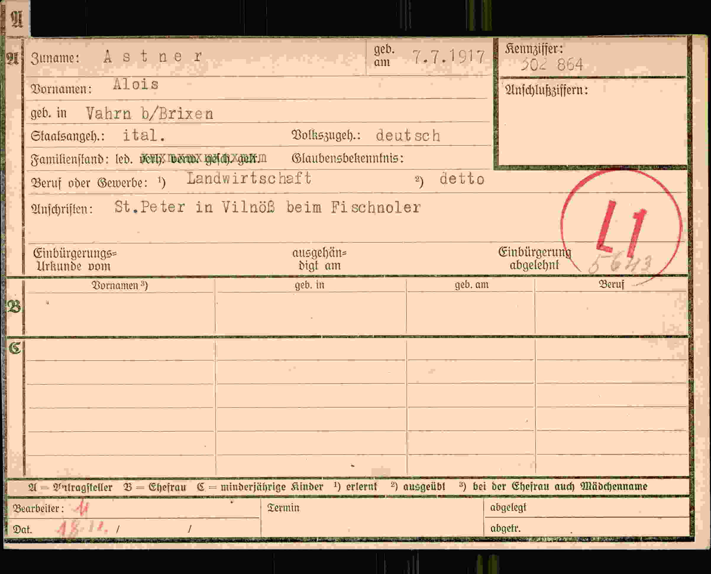 Dokument für Alois Astner