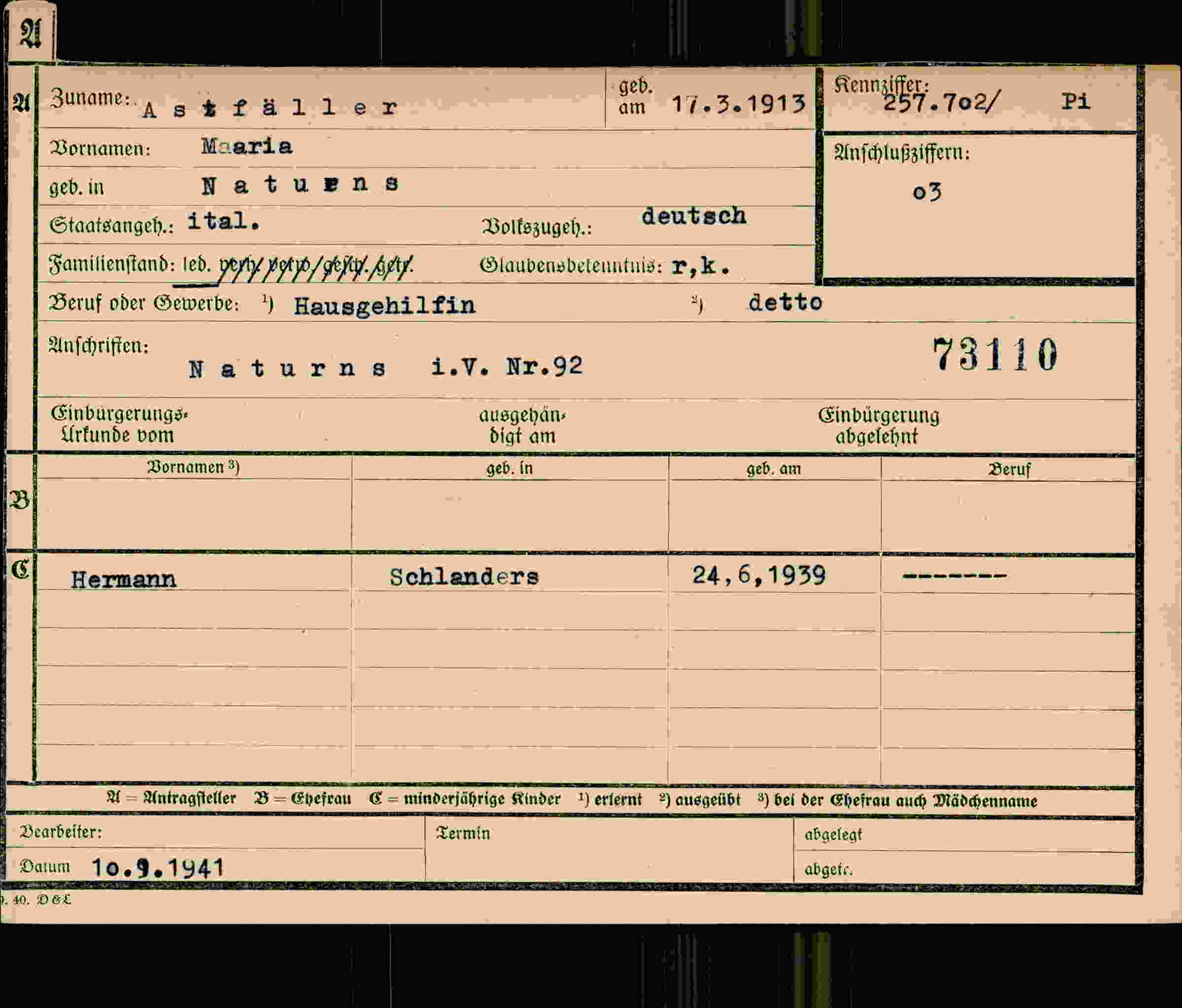 Dokument für Maria Astfäller