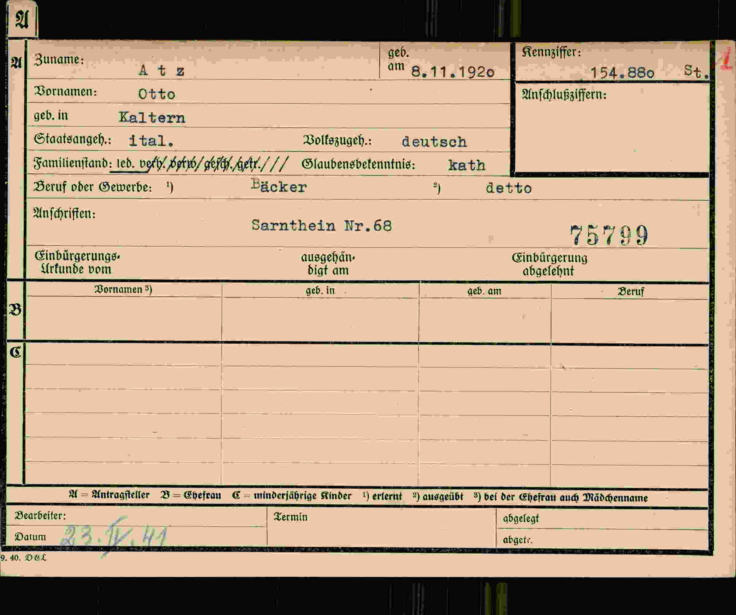 Dokument für Otto Atz