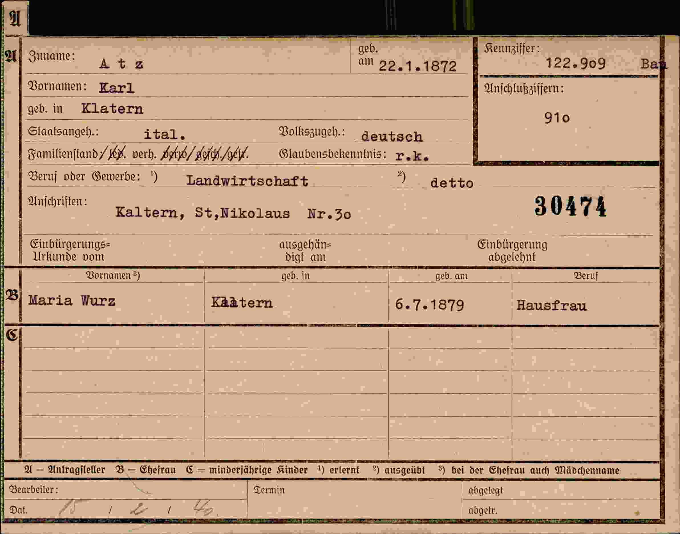 Vorderseite des Dokuments