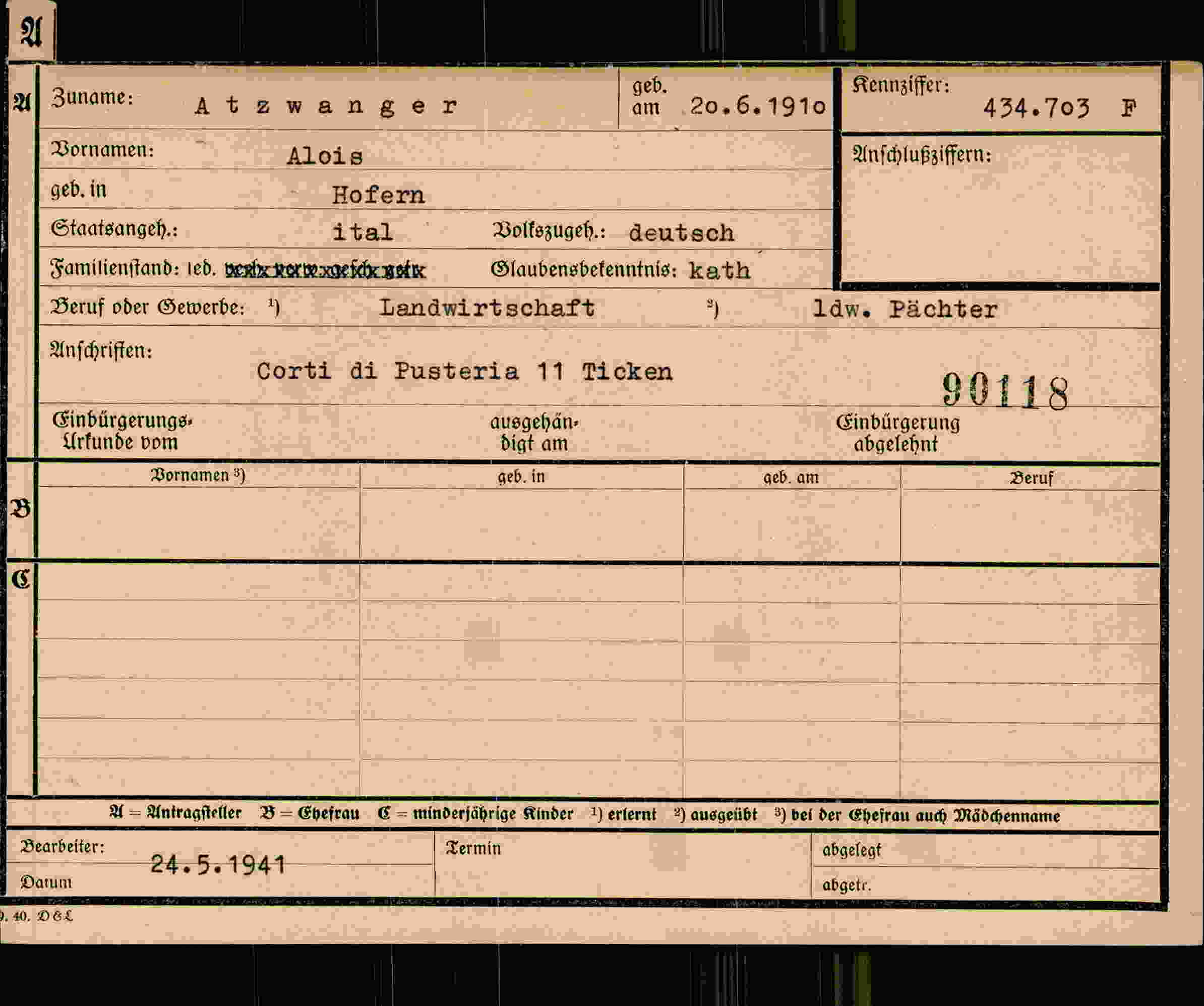 Dokument für Alois Atzwanger