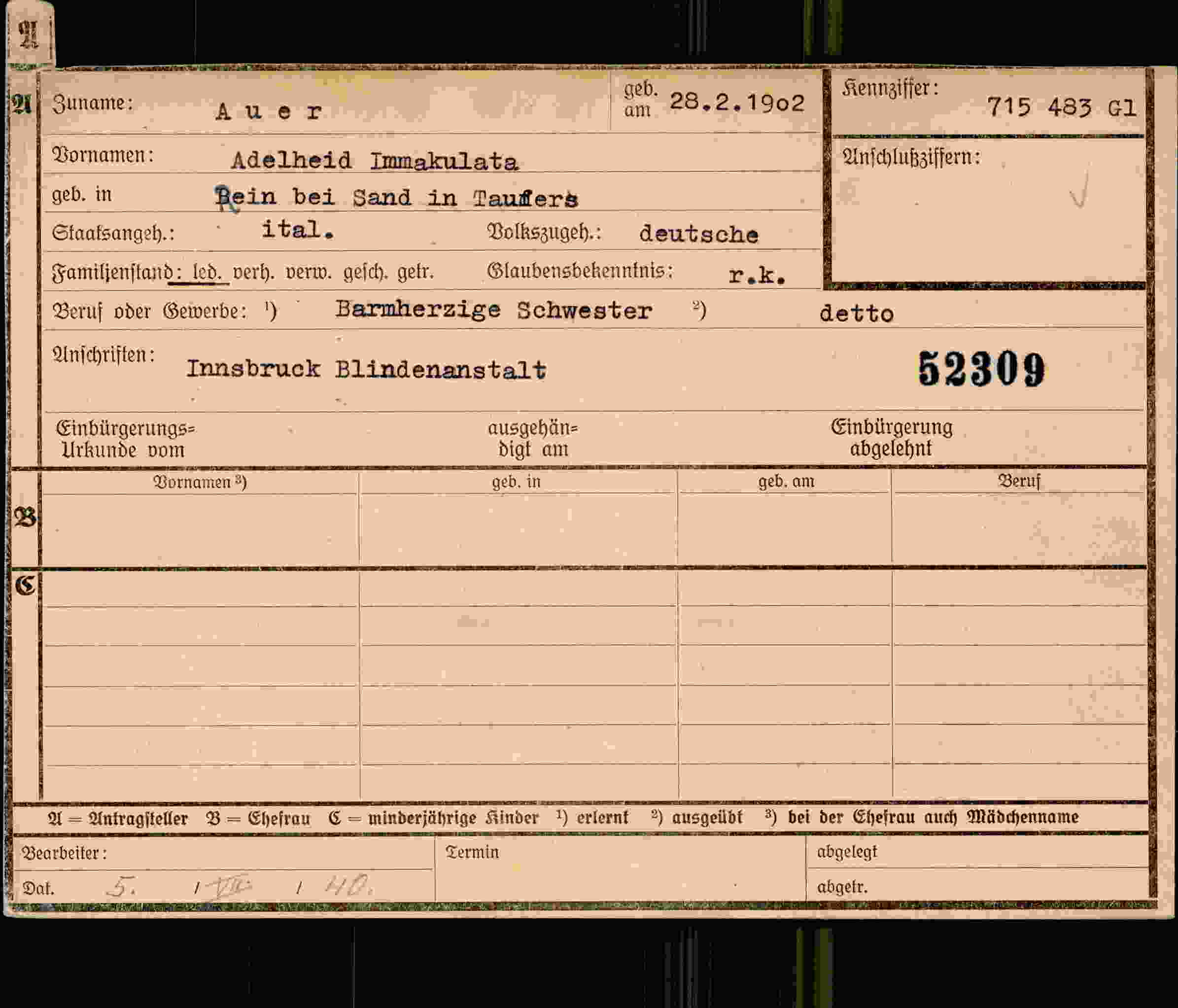 Vorderseite des Dokuments