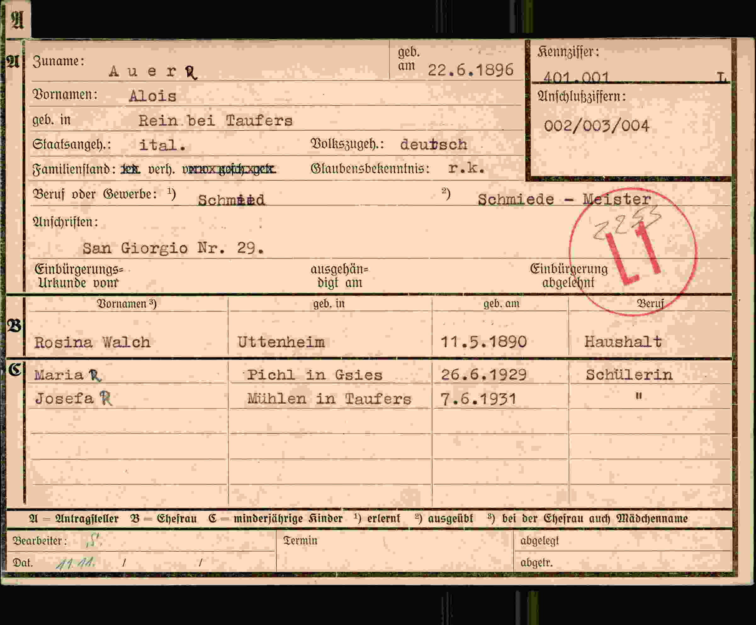 Dokument für Alois Auer