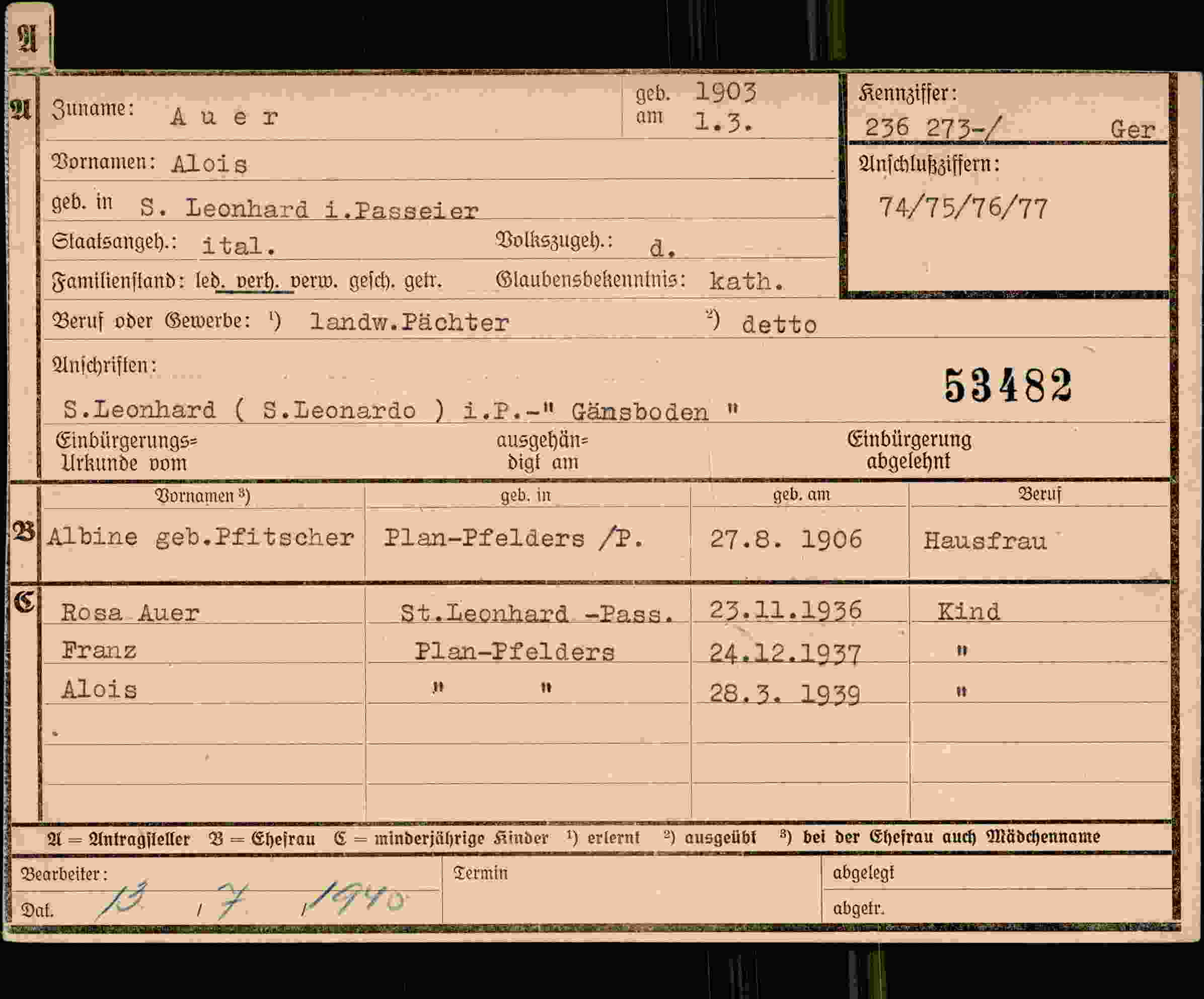 Dokument für Alois Auer