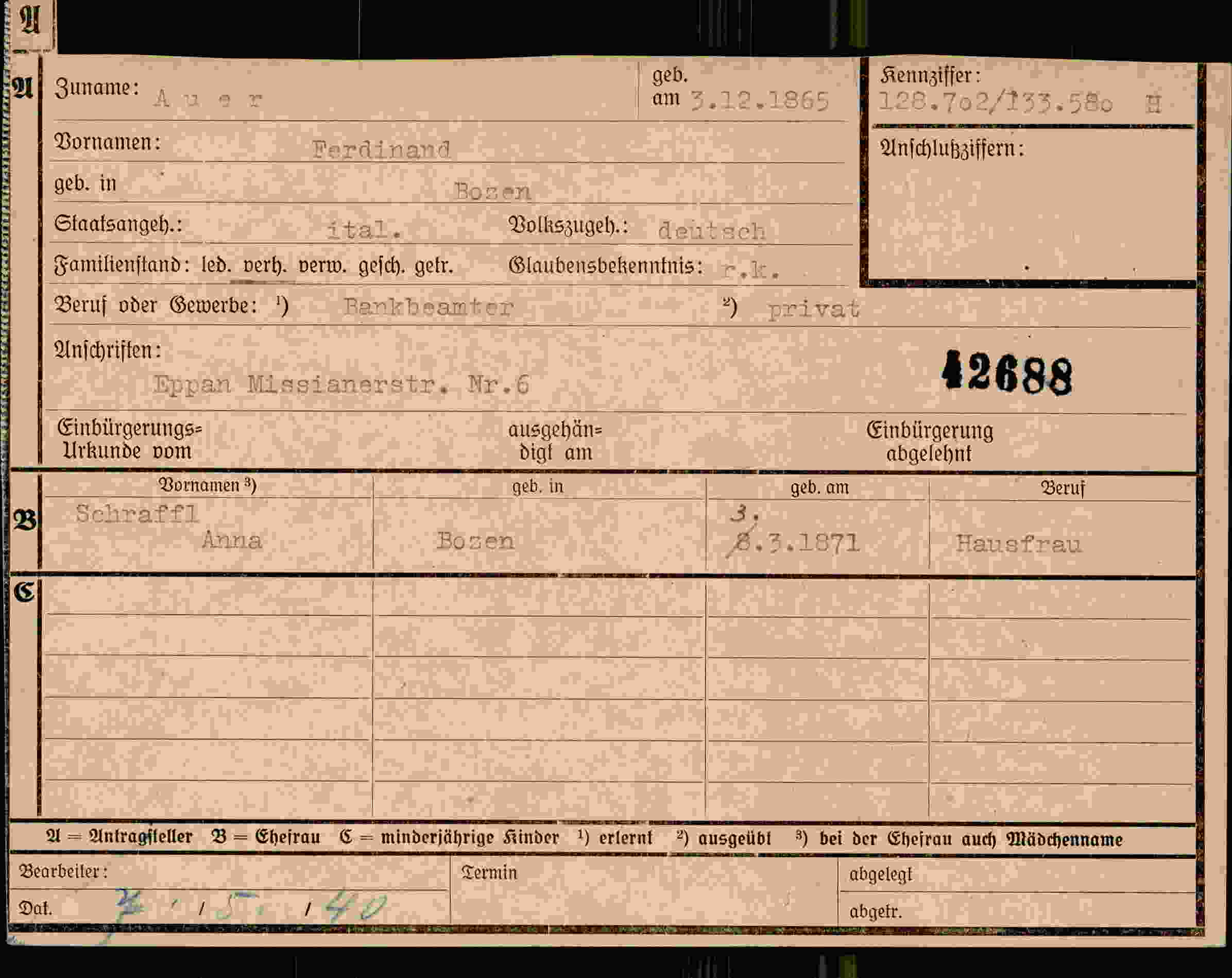 Dokument für Ferdinand Auer