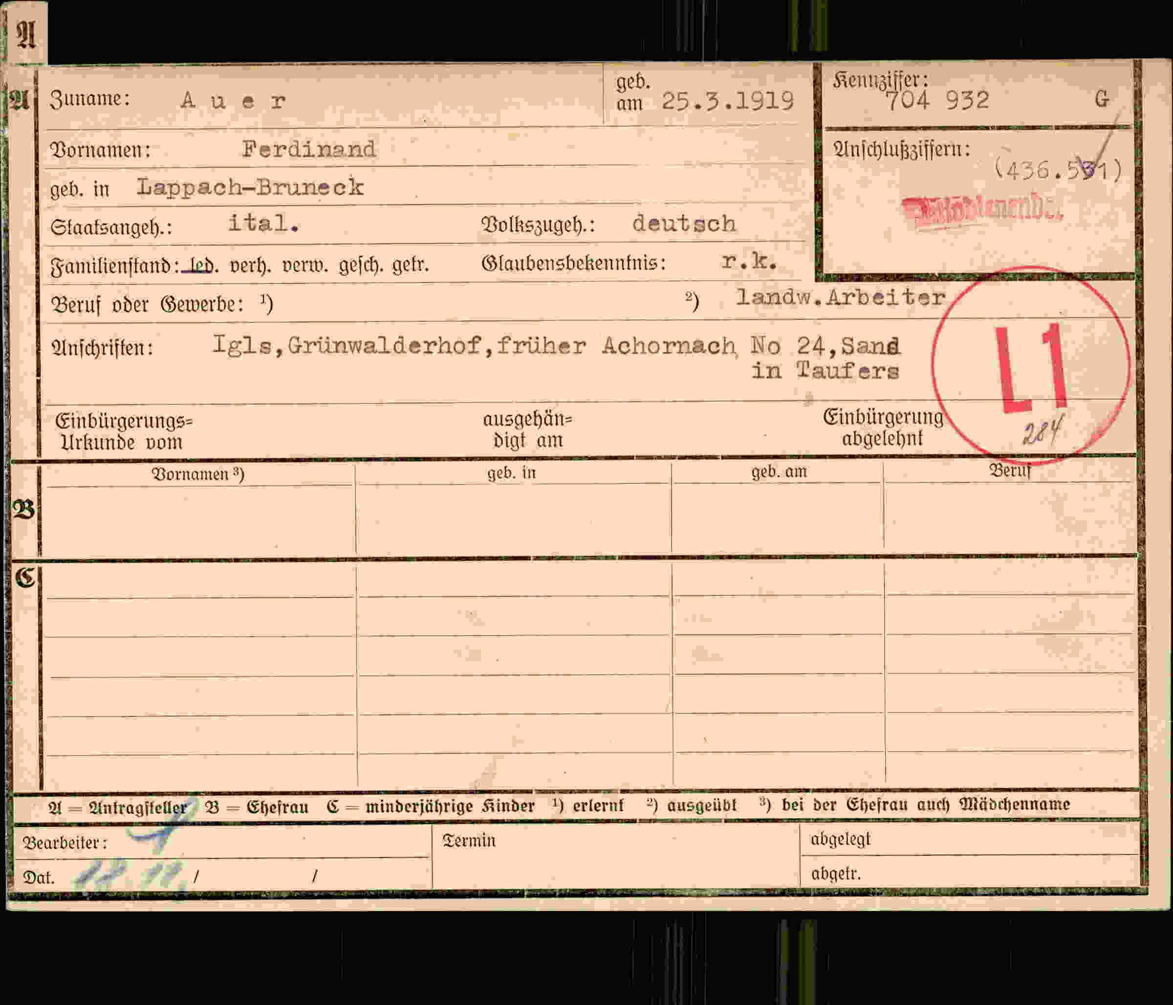 Dokument für Ferdinand Auer