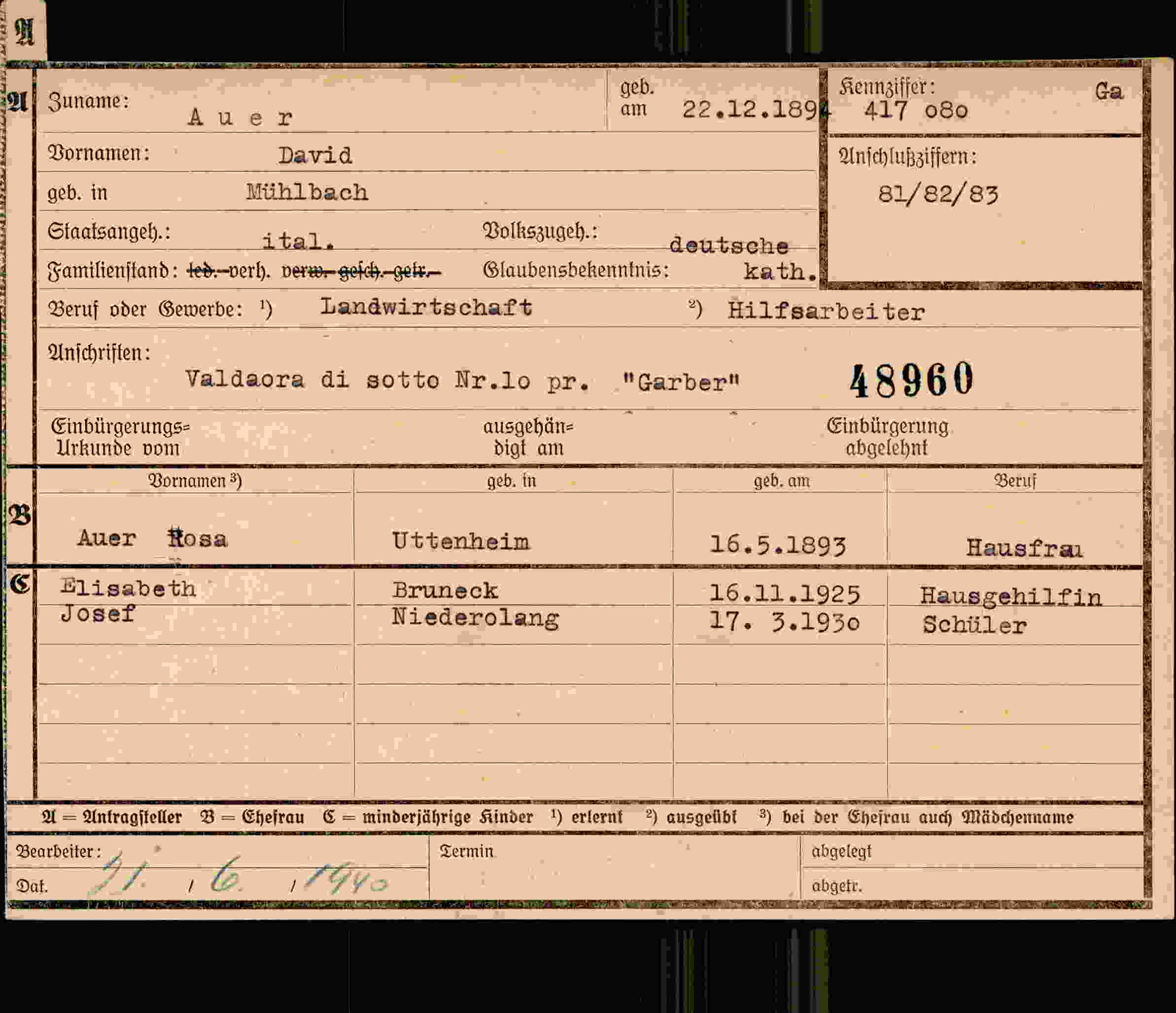 Vorderseite des Dokuments
