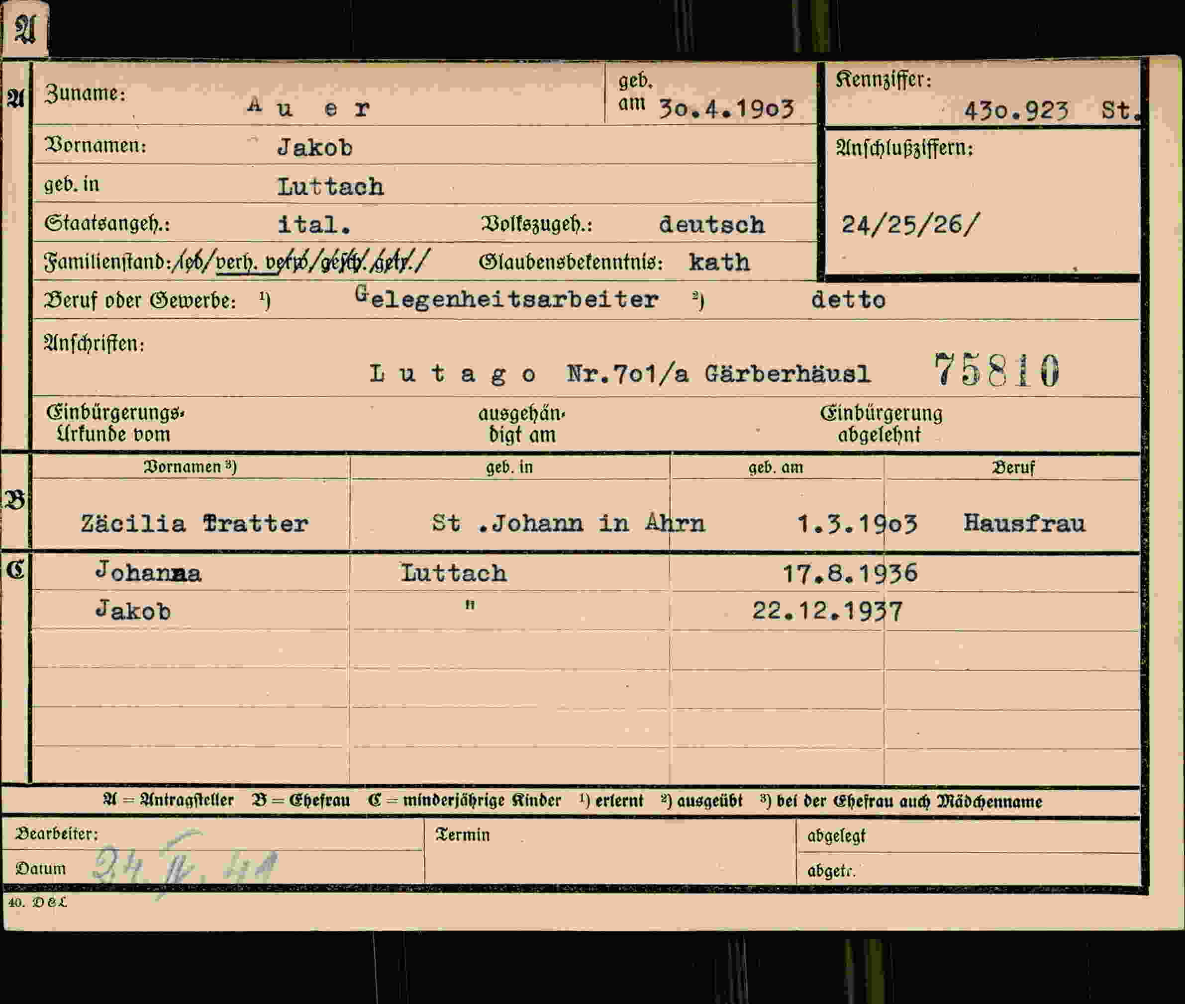 Dokument für Jakob Auer