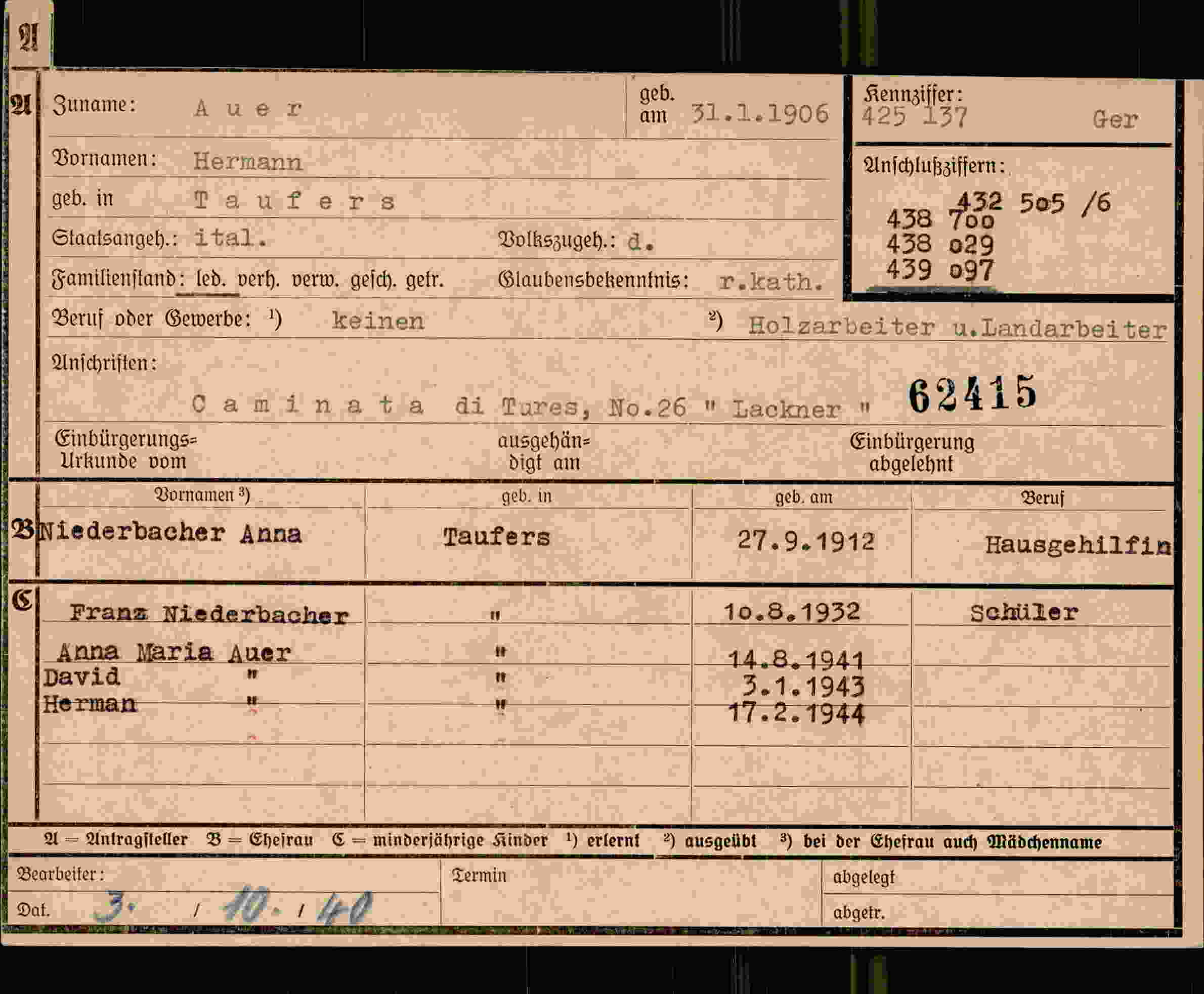 Dokument für Hermann Auer