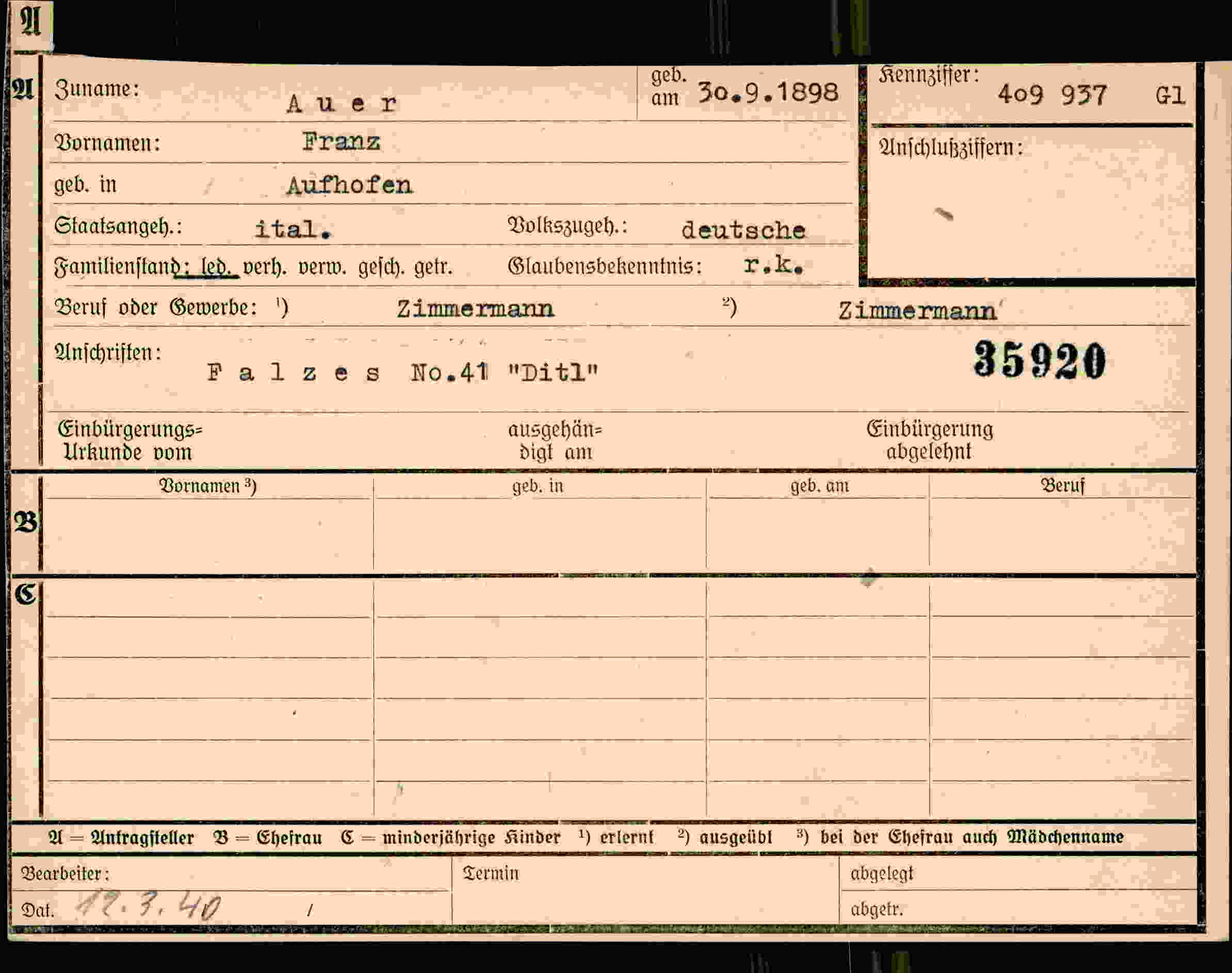 Dokument für Franz Auer