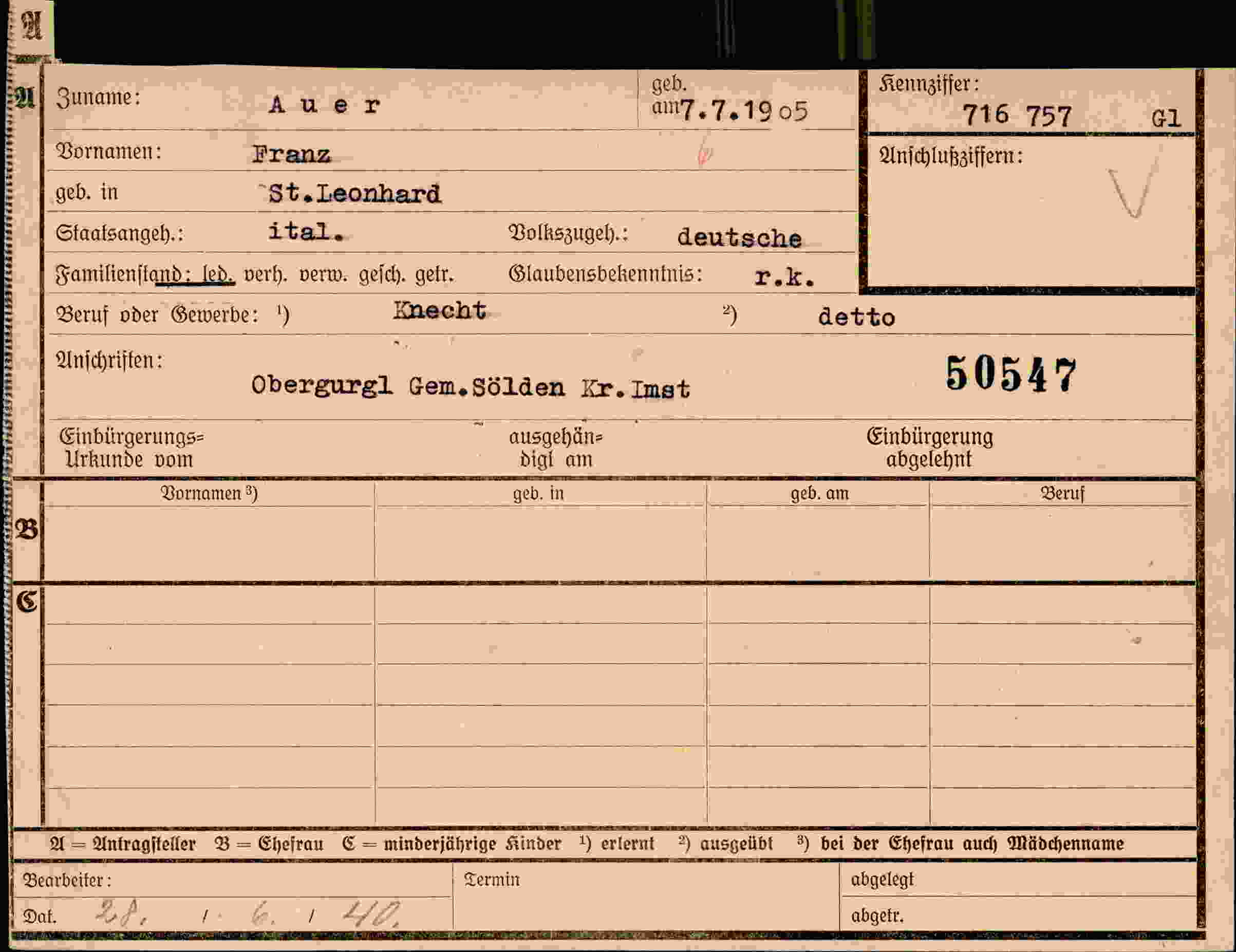 Dokument für Franz Auer