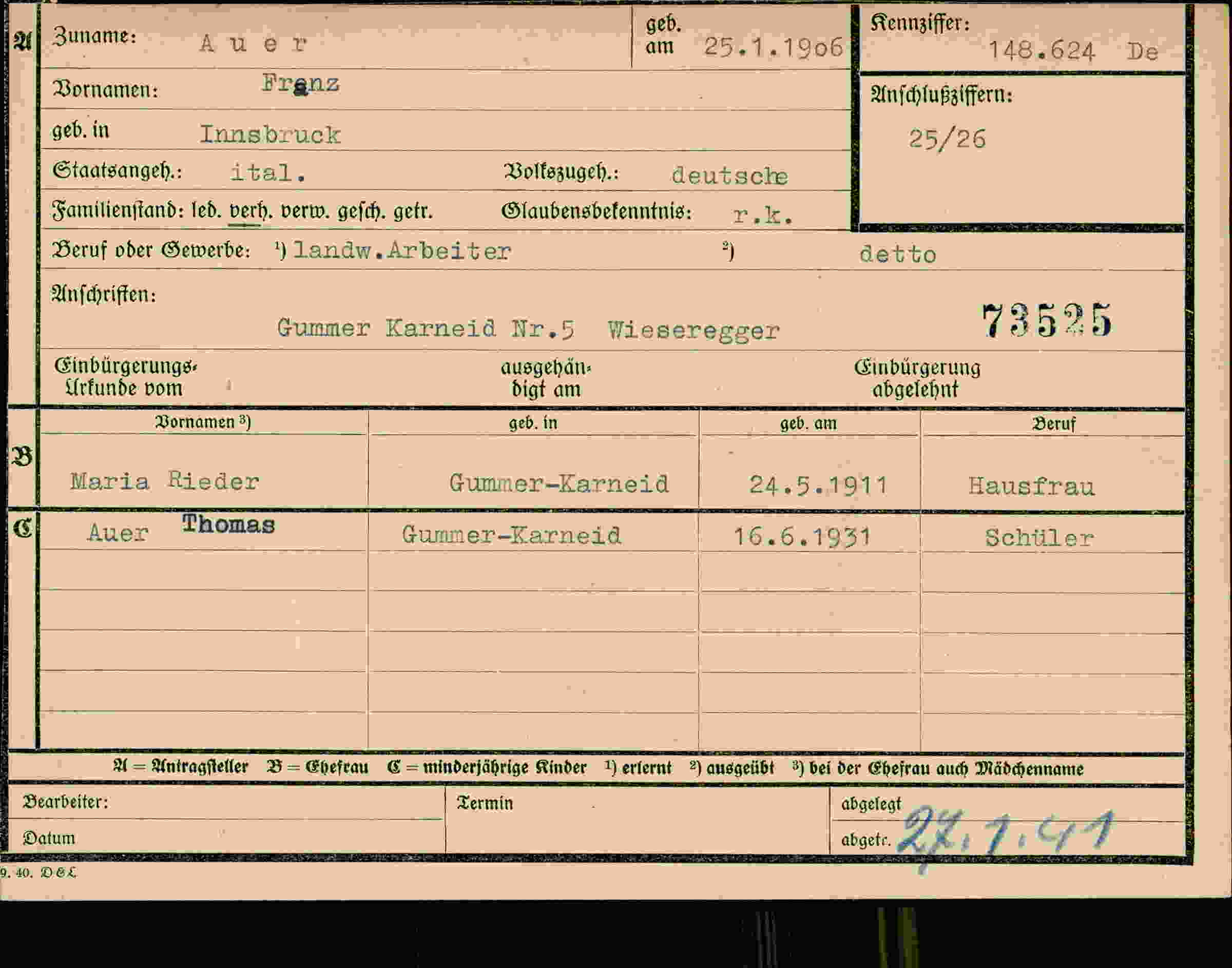 Vorderseite des Dokuments