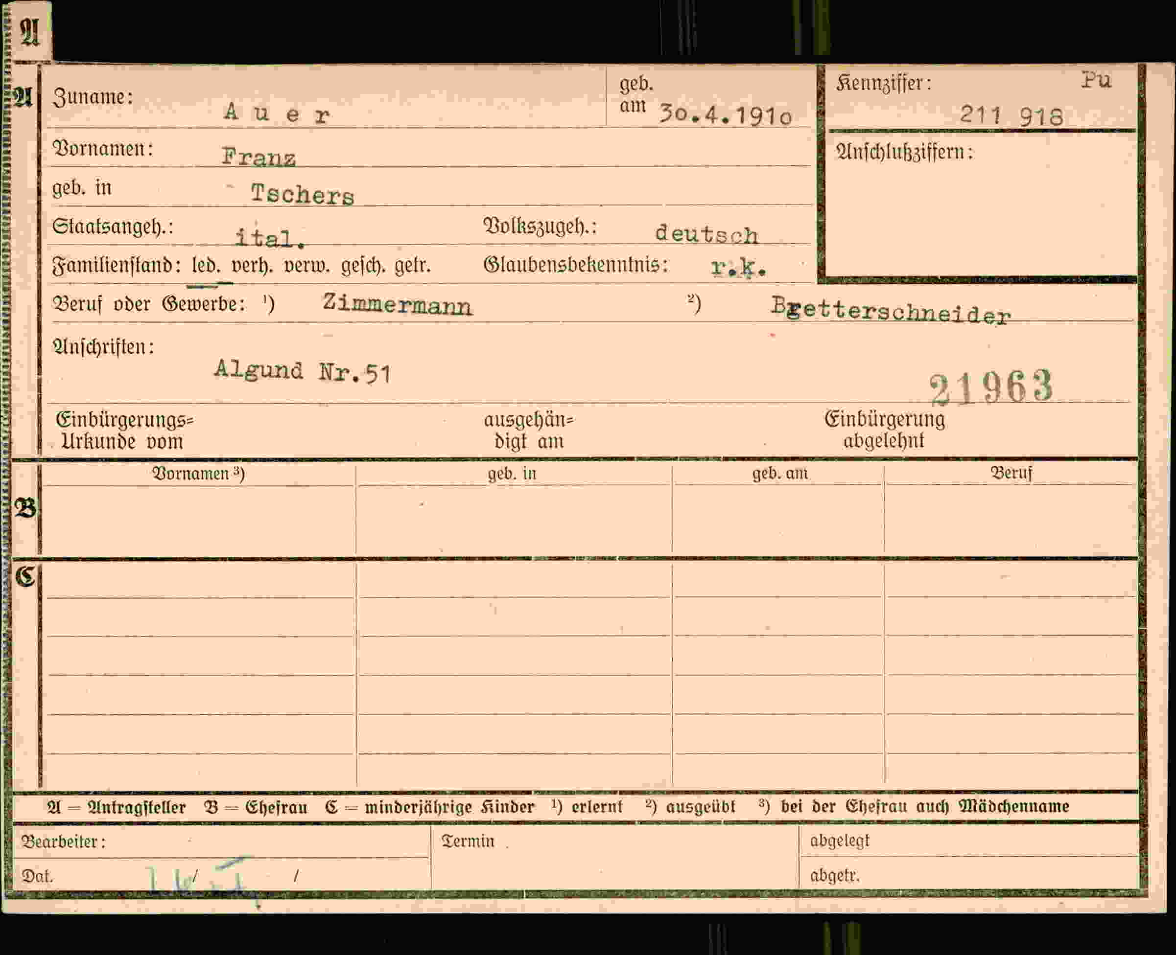Dokument für Franz Auer