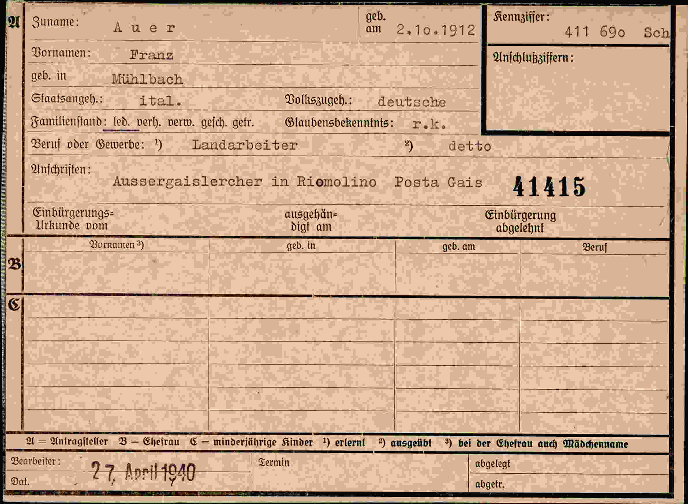 Dokument für Franz Auer