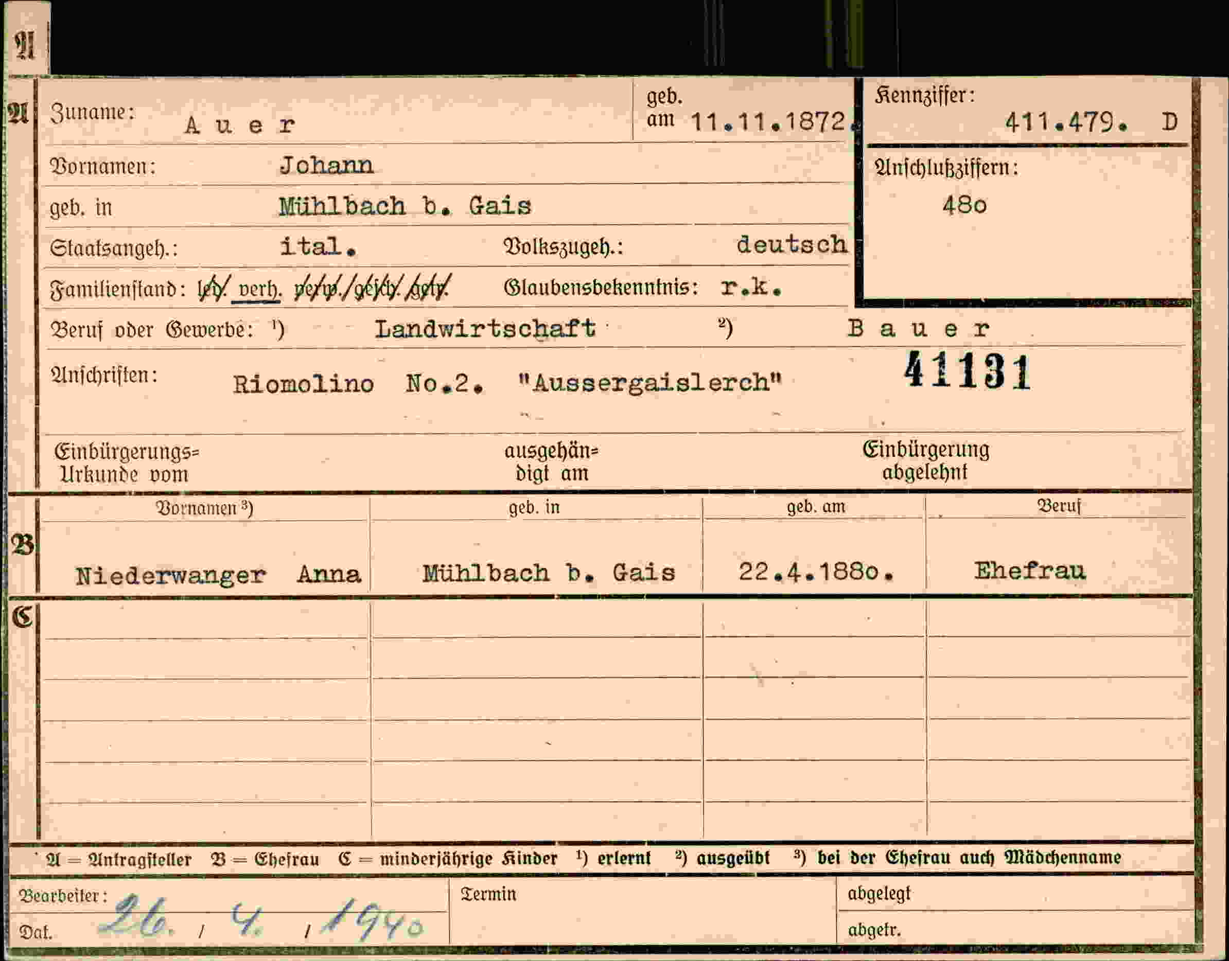 Dokument für Johann Auer