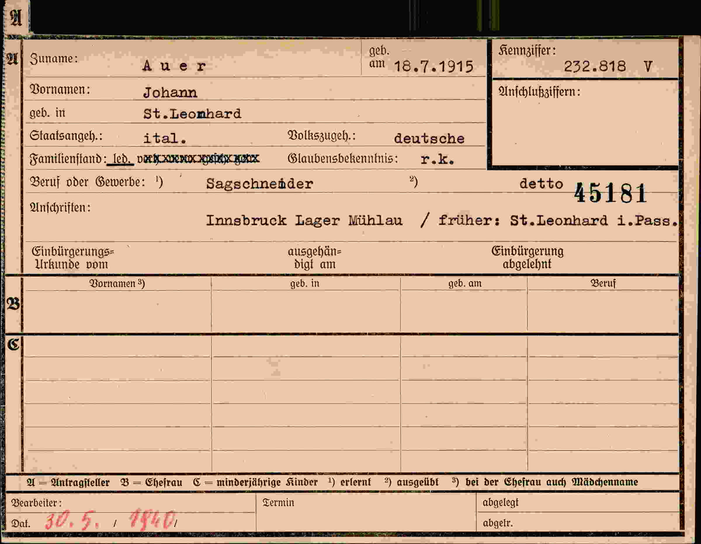 Dokument für Johann Auer