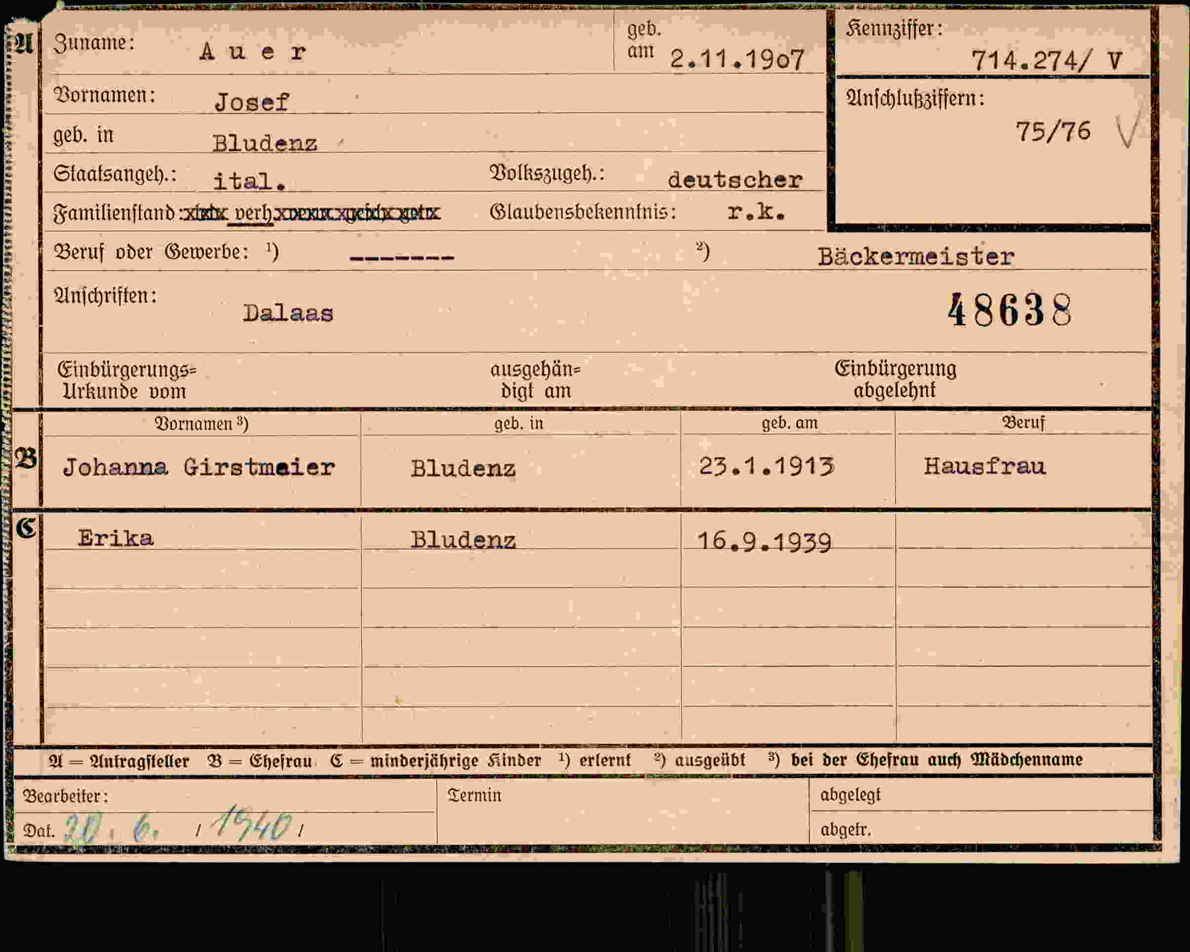 Dokument für Josef Auer