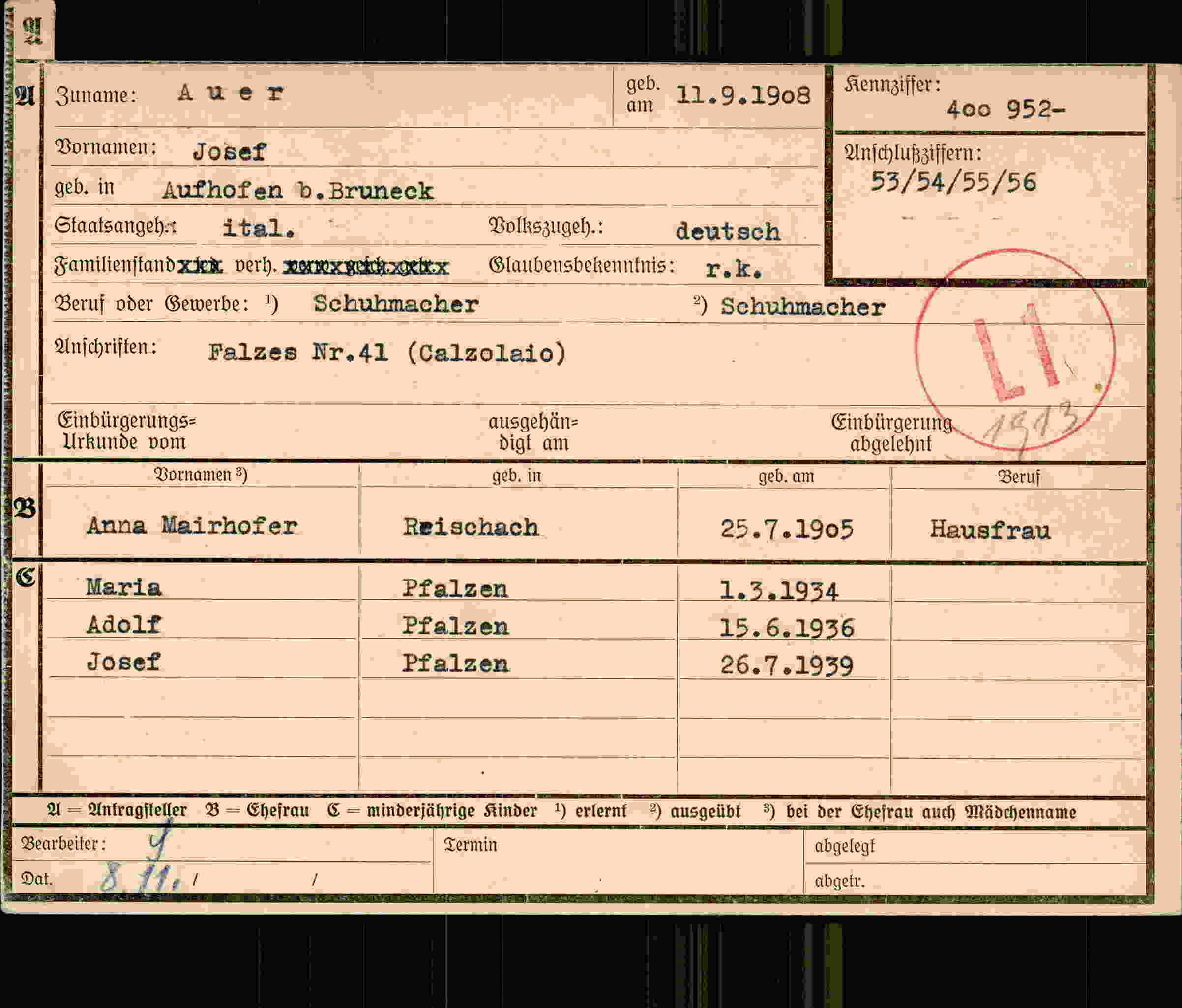 Dokument für Josef Auer