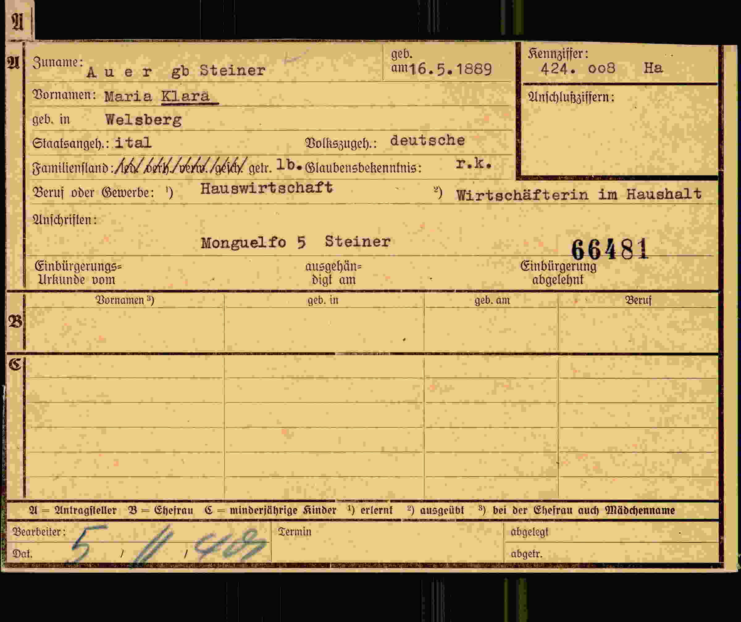 Dokument für Maria Klara Auer