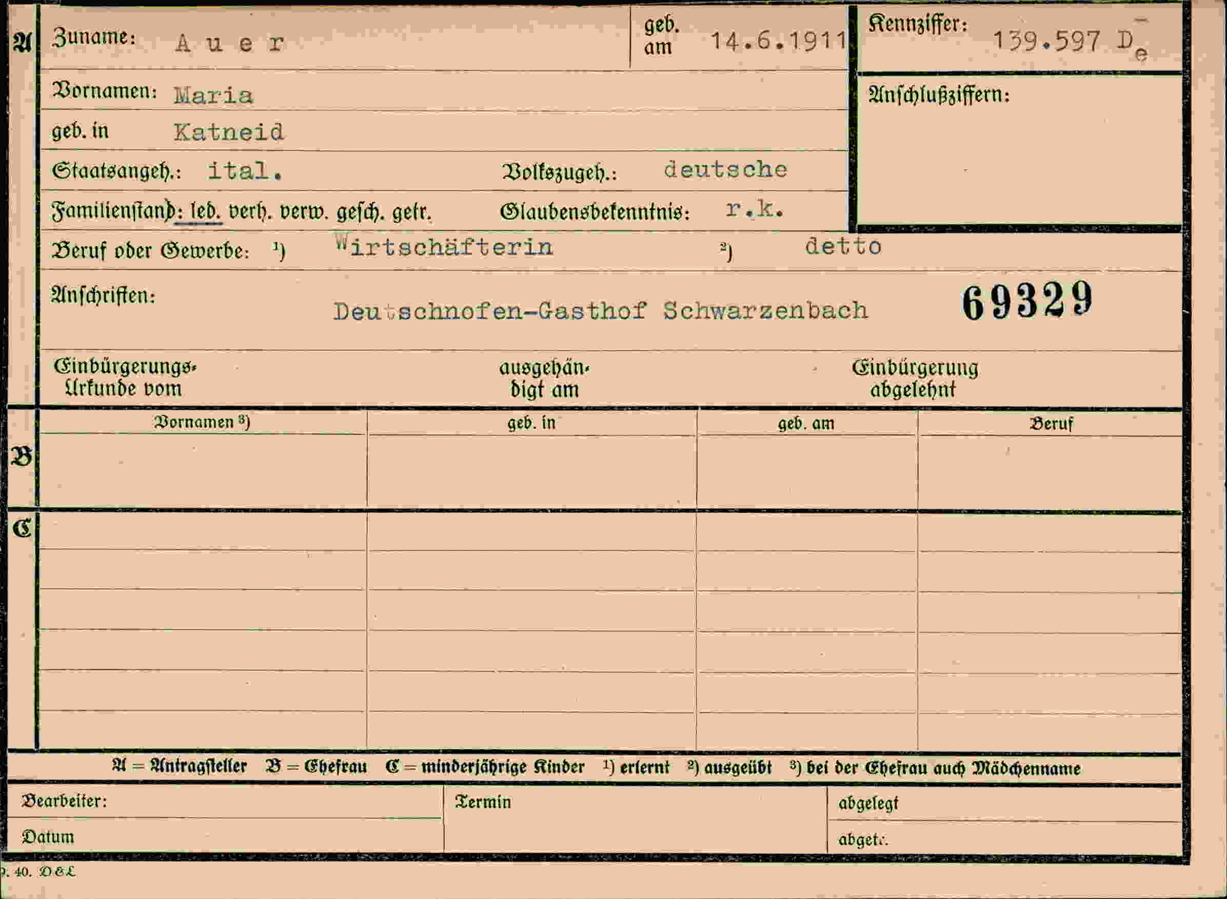 Dokument für Maria Auer