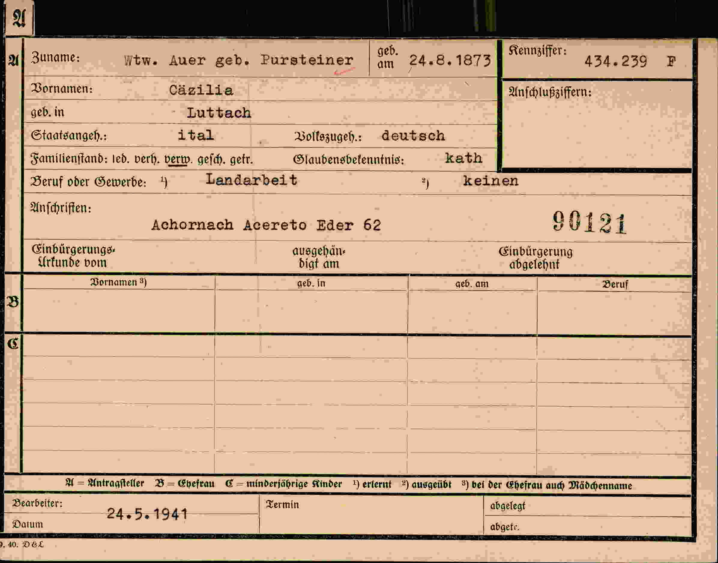 Dokument für Cäzilia Auer