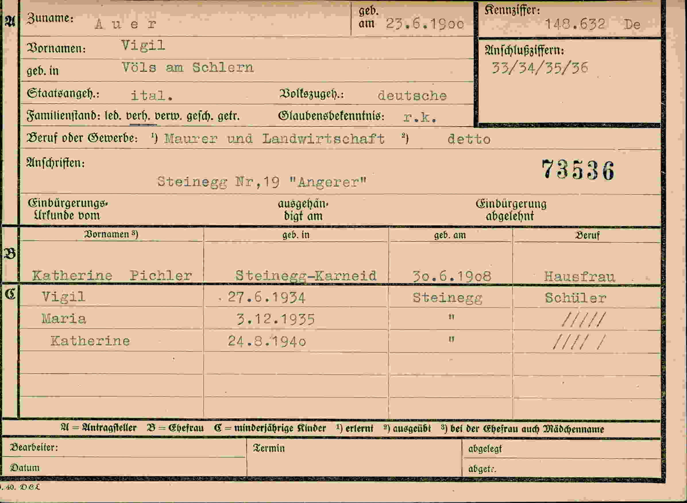 Vorderseite des Dokuments