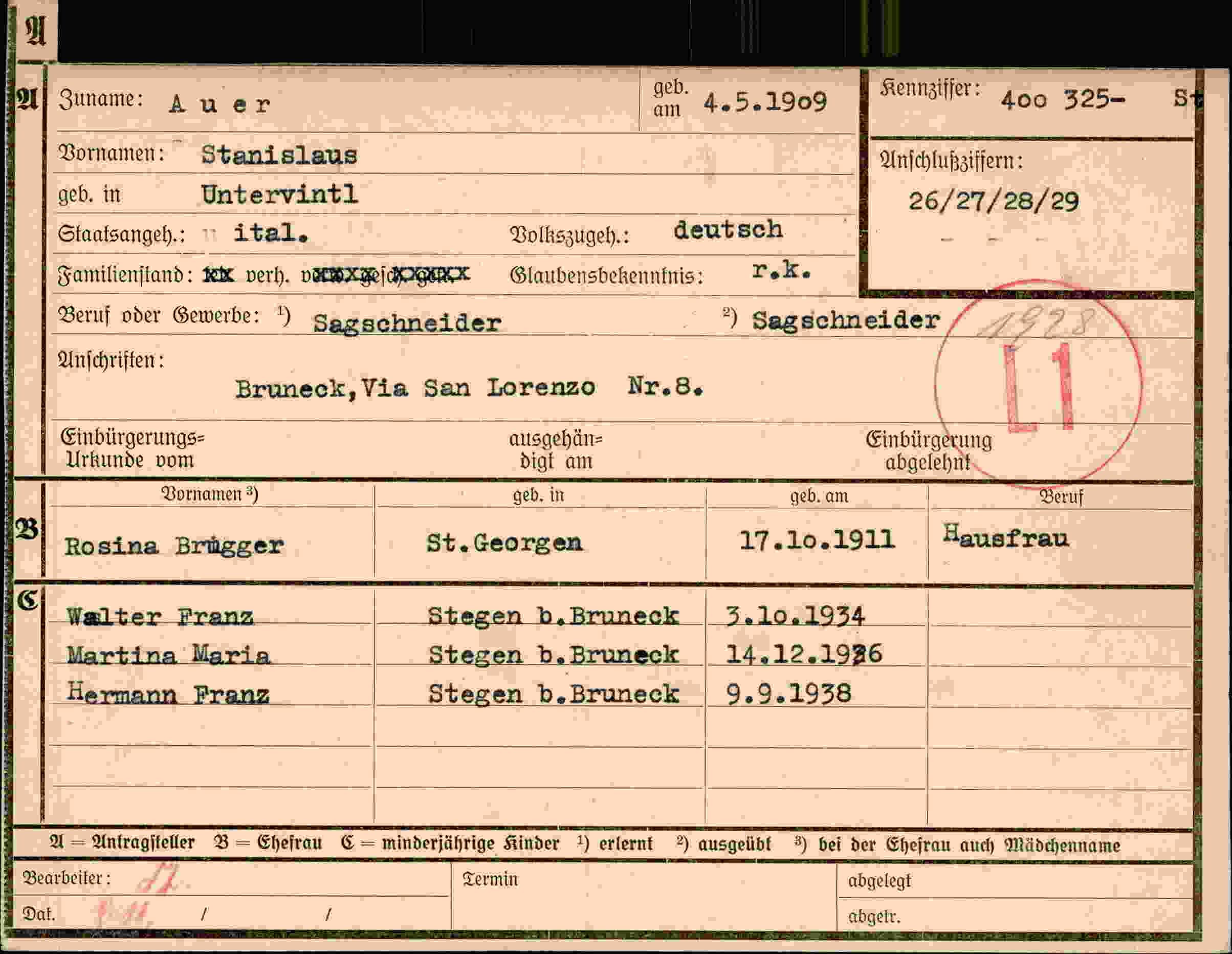 Dokument für Stanislaus Auer