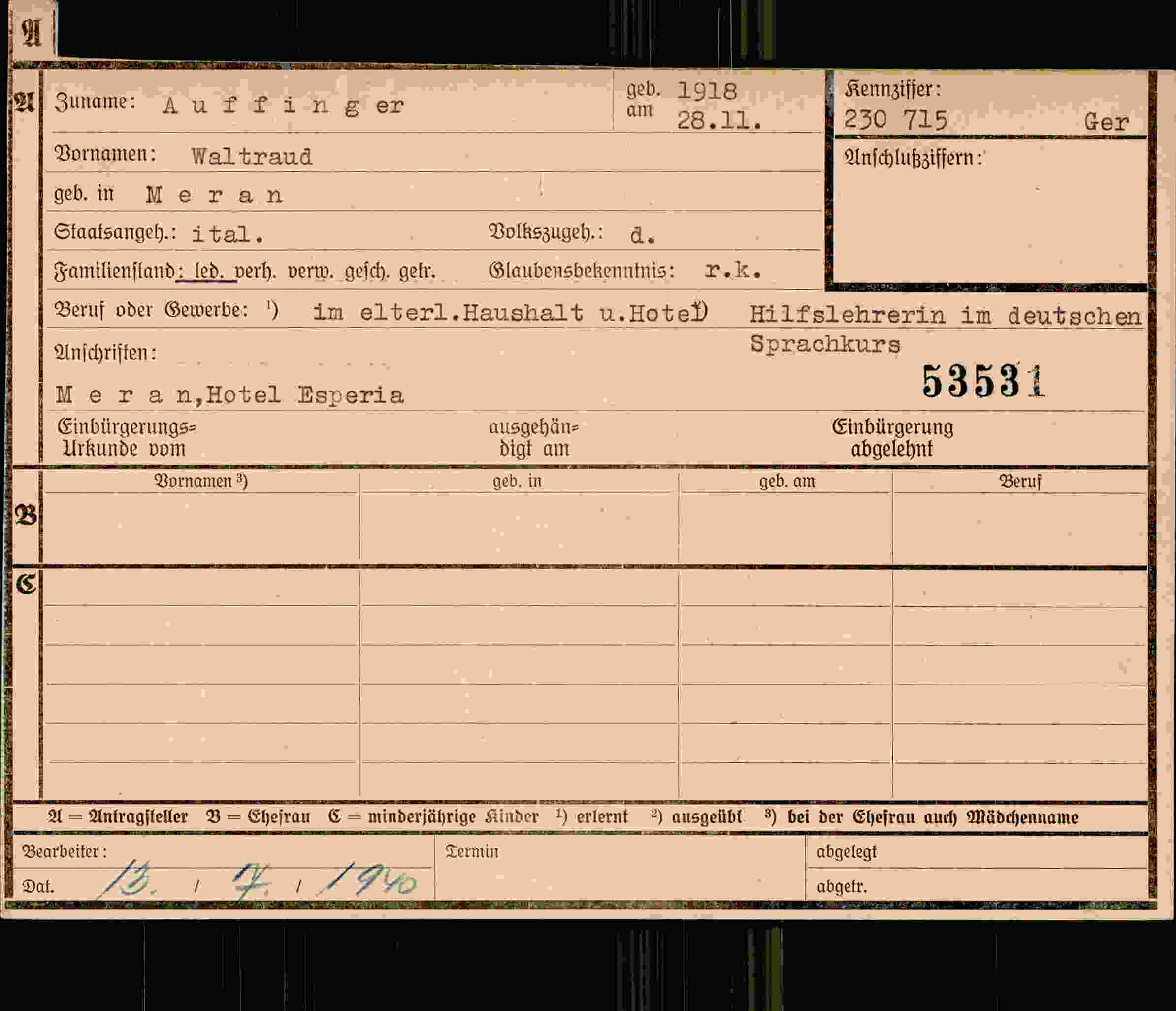 Dokument für Waltraud Auffinger