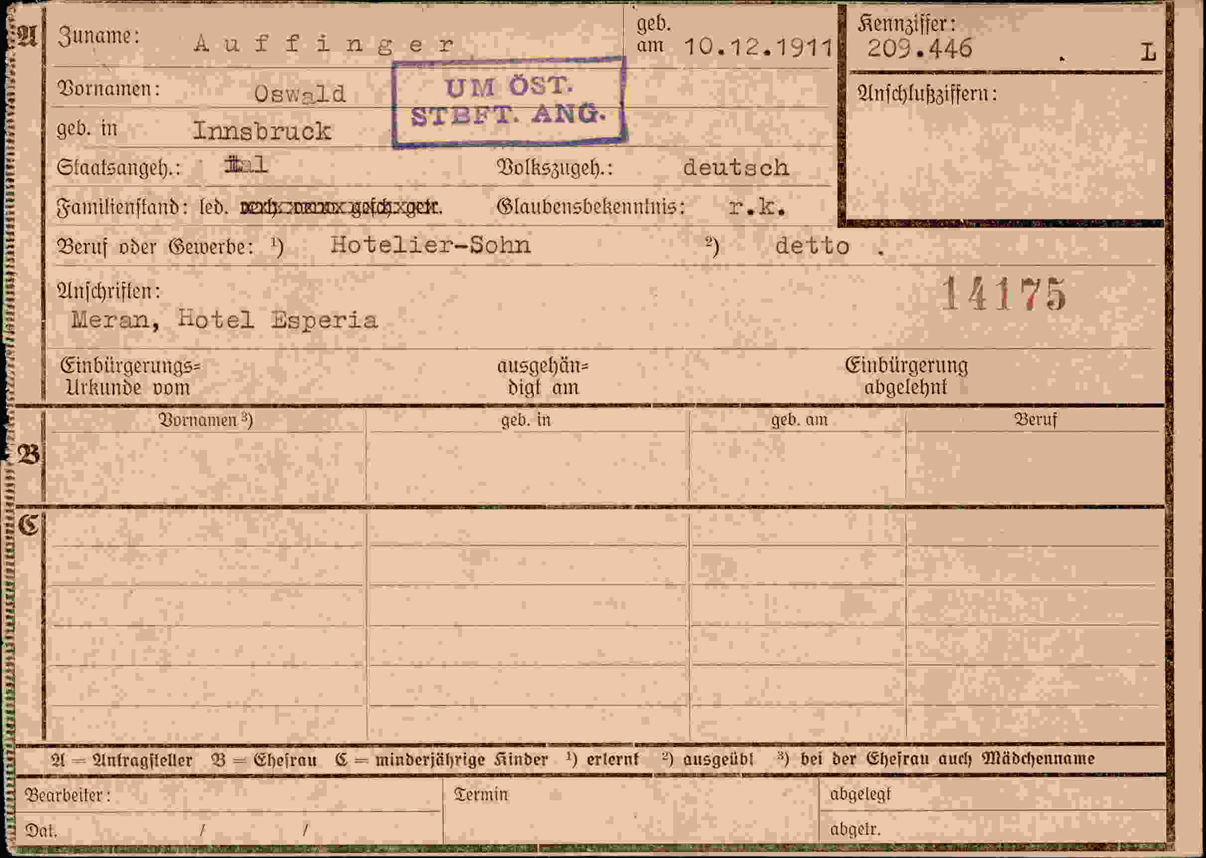 Dokument für Oswald Auffinger