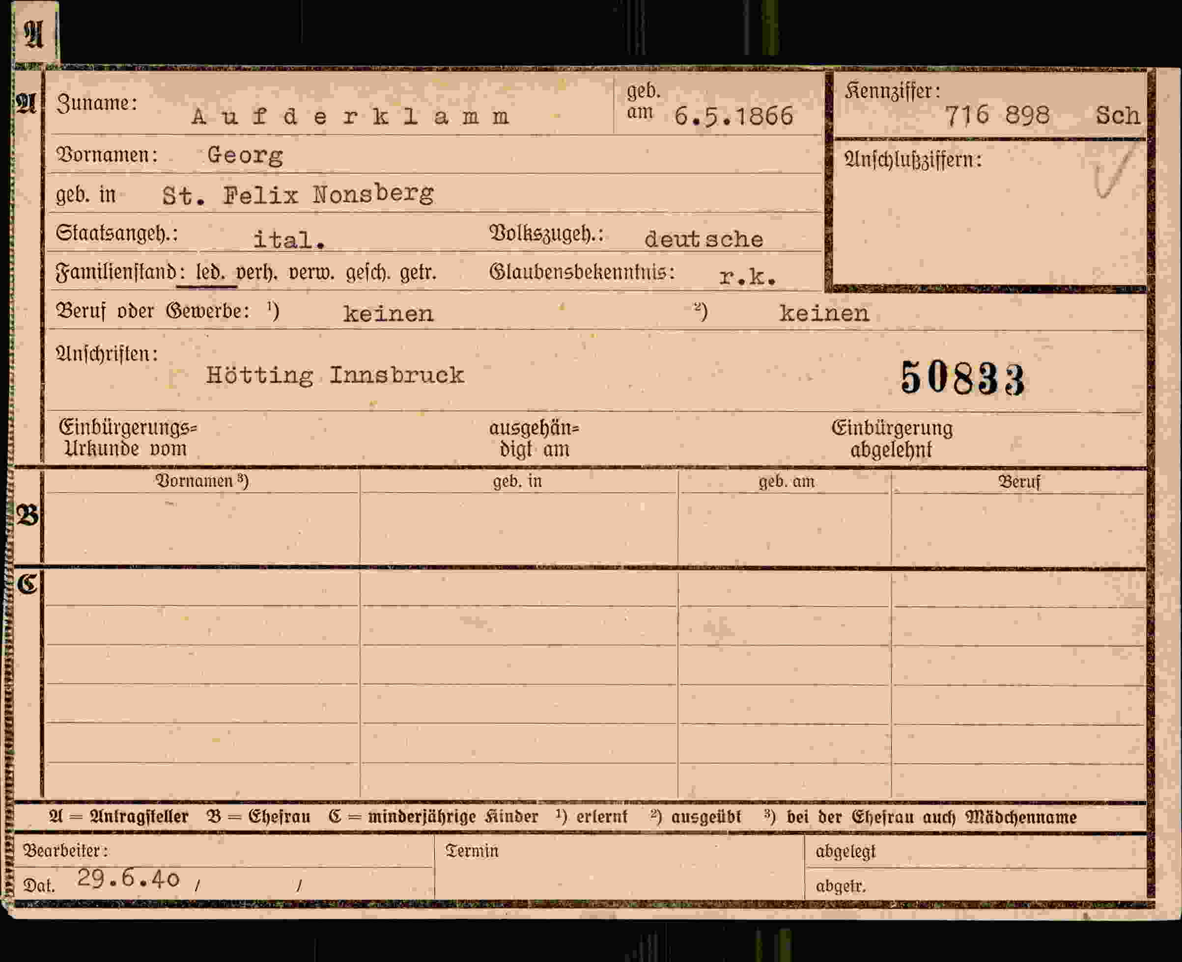 Dokument für Georg Aufderklamm
