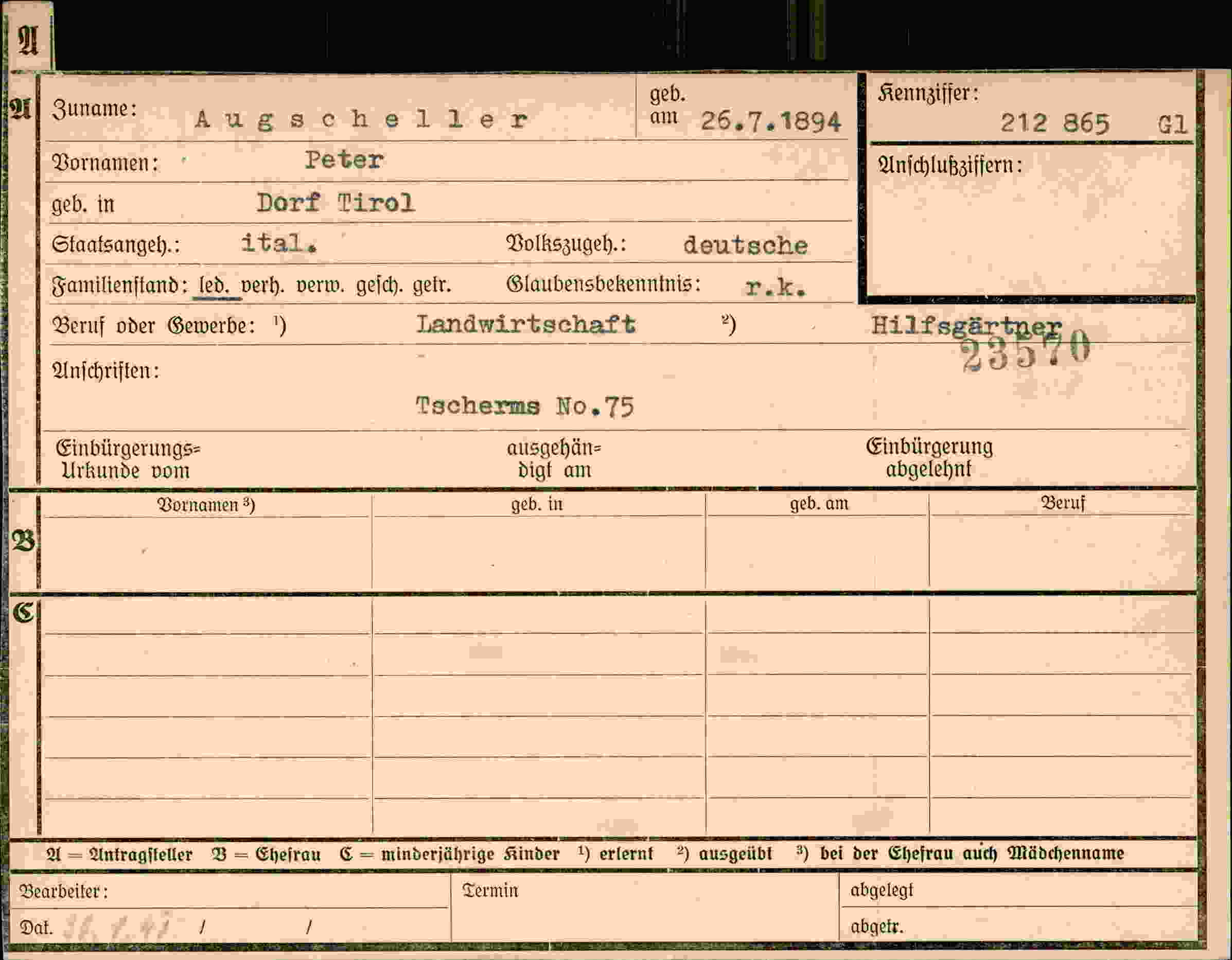 Dokument für Peter Augscheller