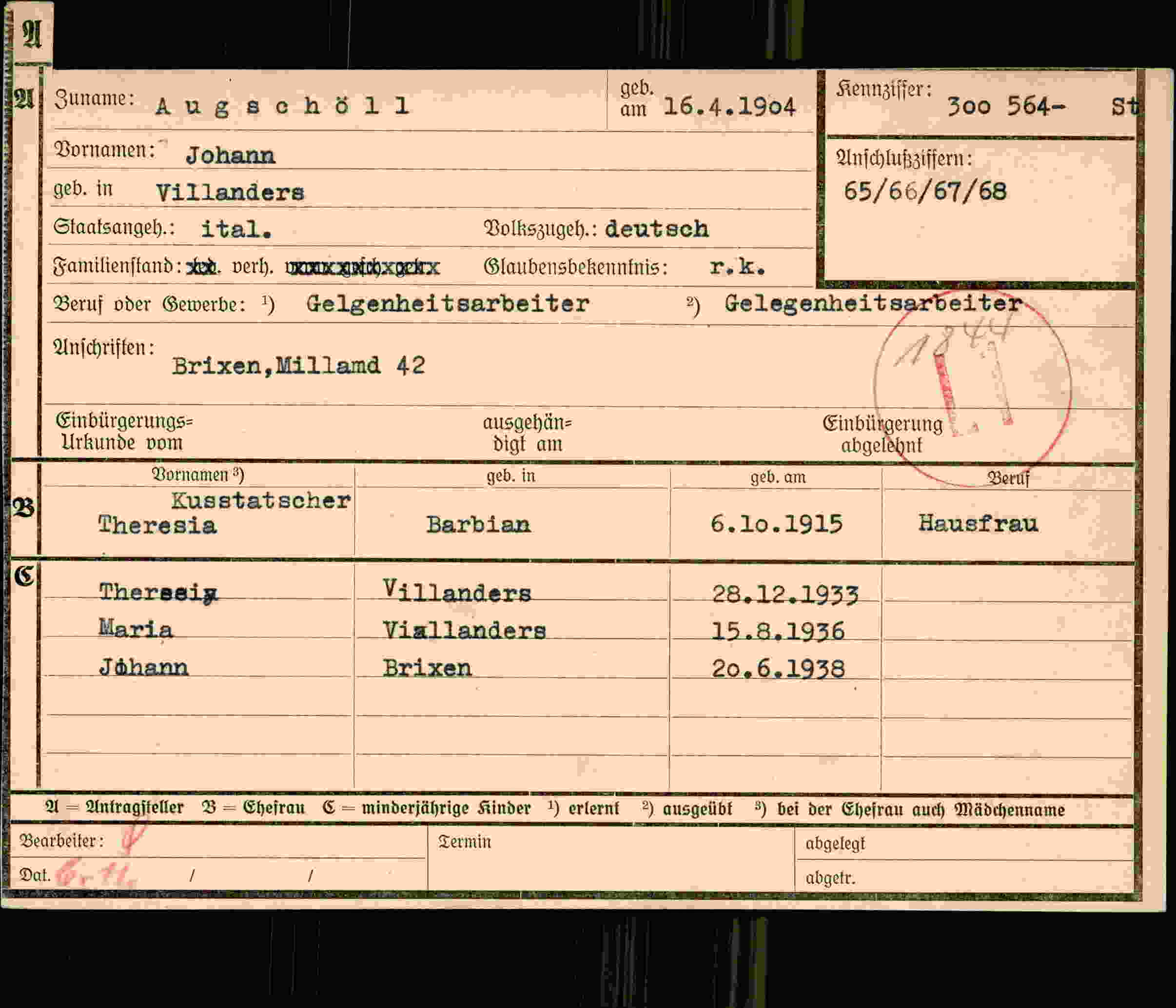 Dokument für Johann Augschöll