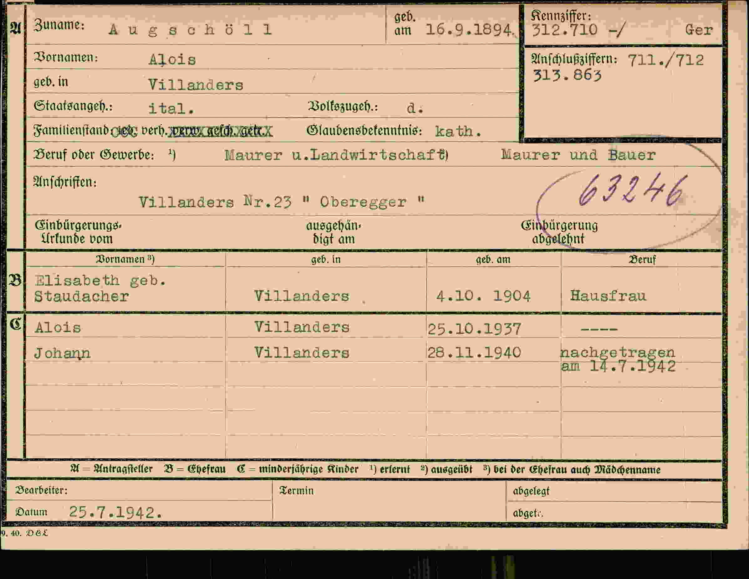 Dokument für Alois Augschöll