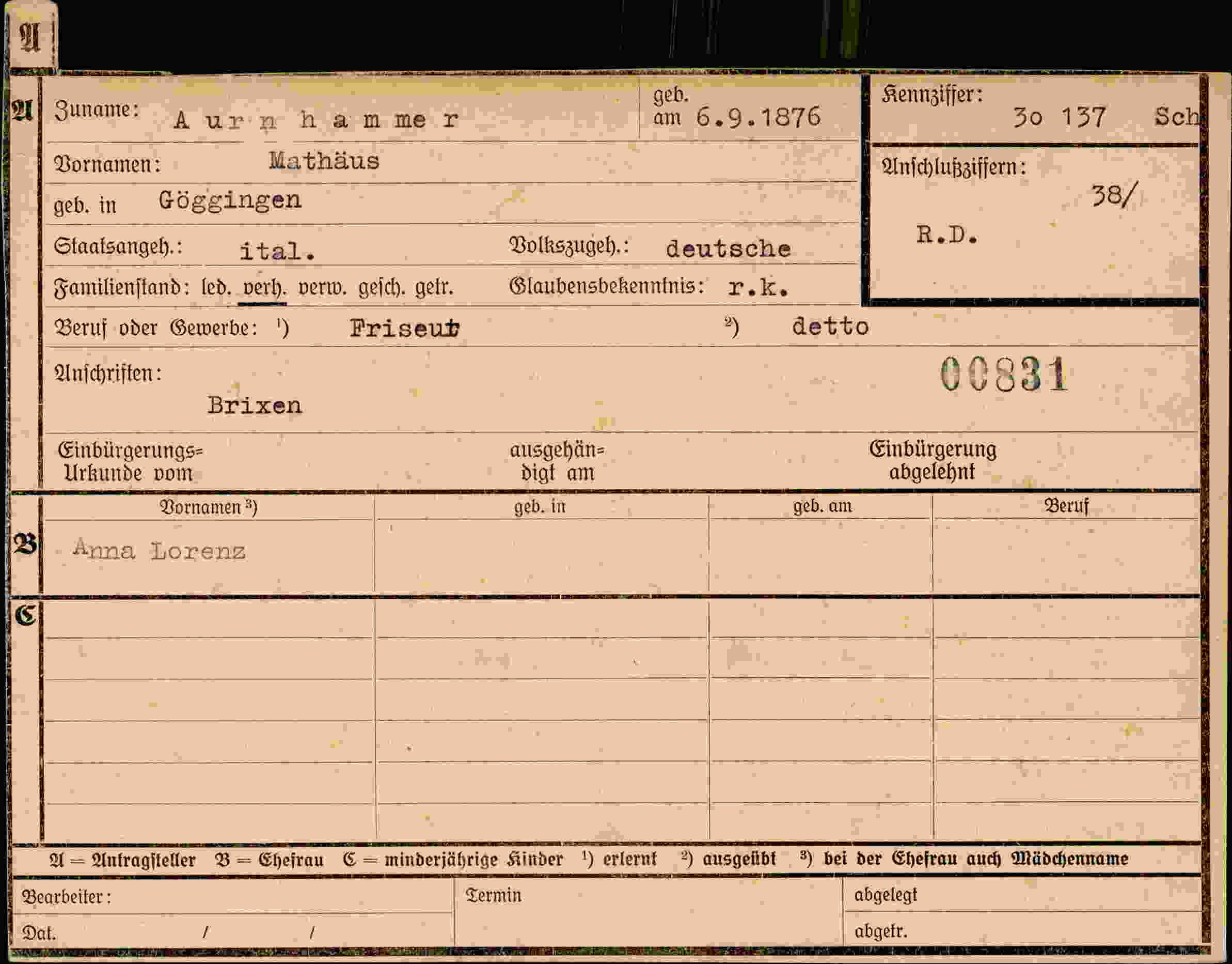Dokument für Mathäus Aurnhammer