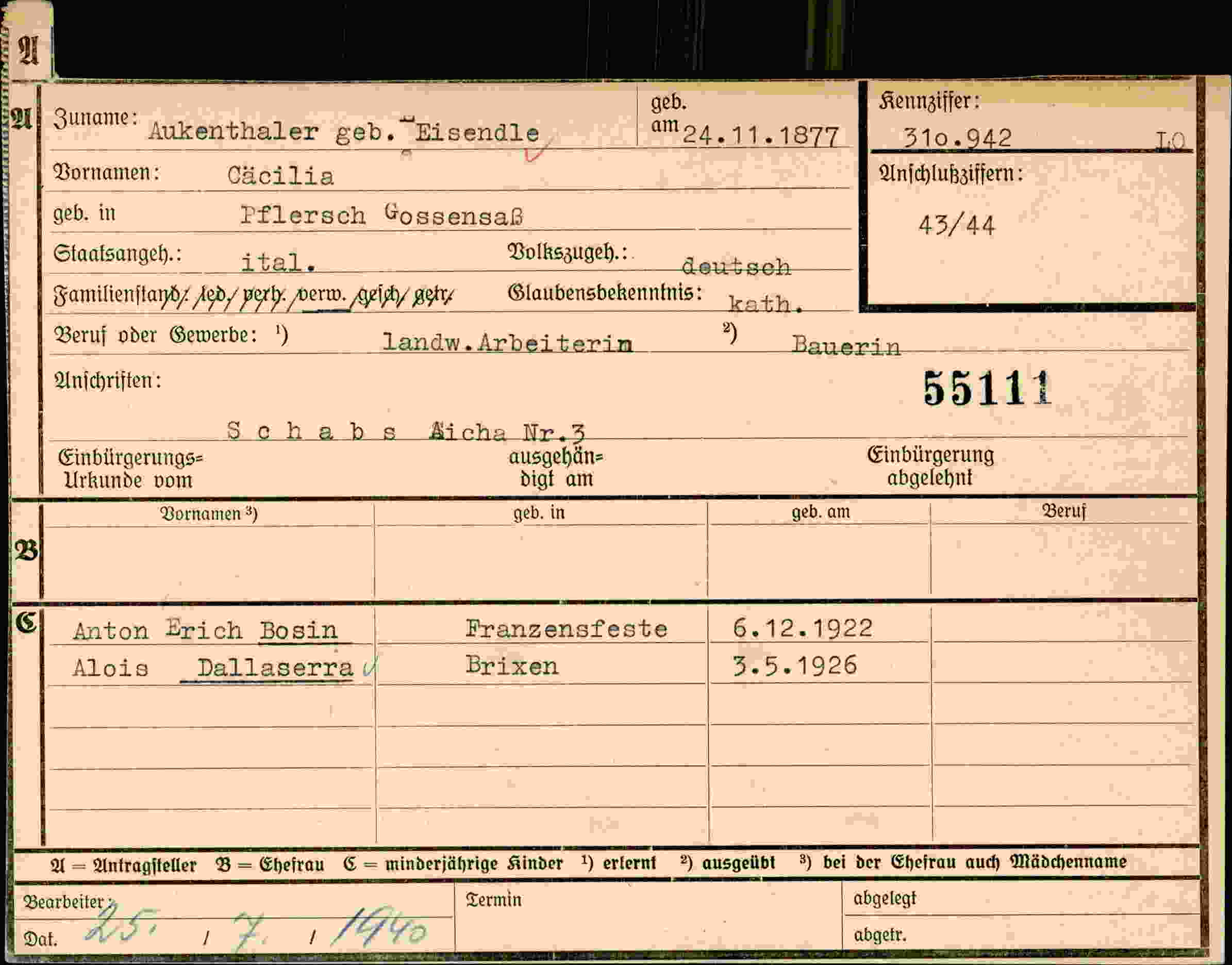 Dokument für Cäcilia Aukenthaler