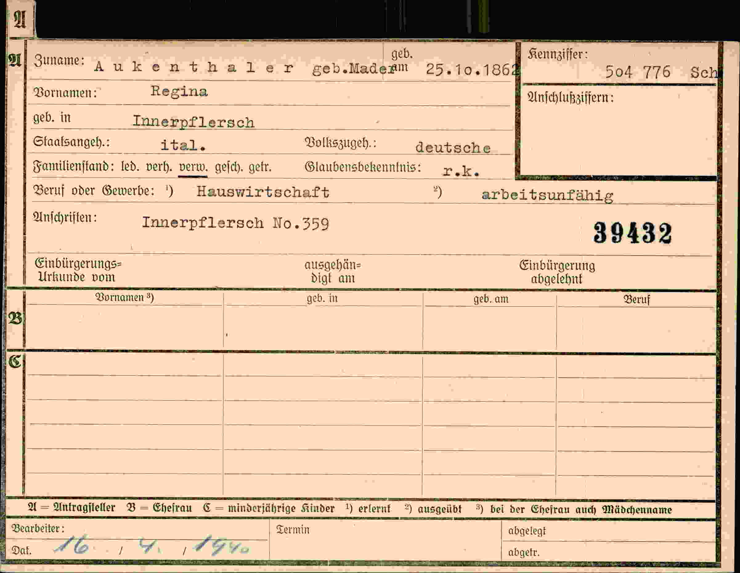 Dokument für Regina Aukenthaler