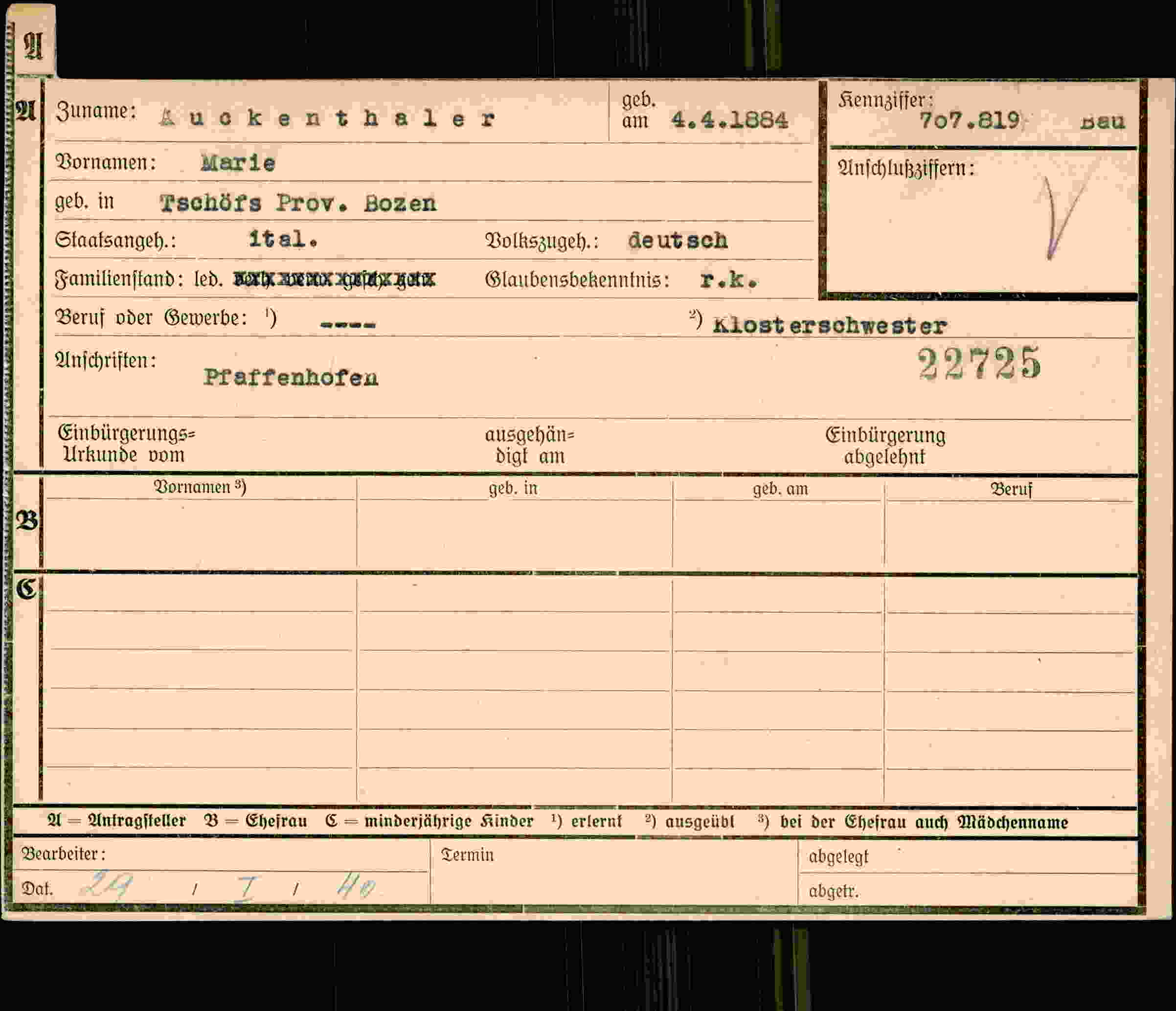 Dokument für Marie Auckenthaler