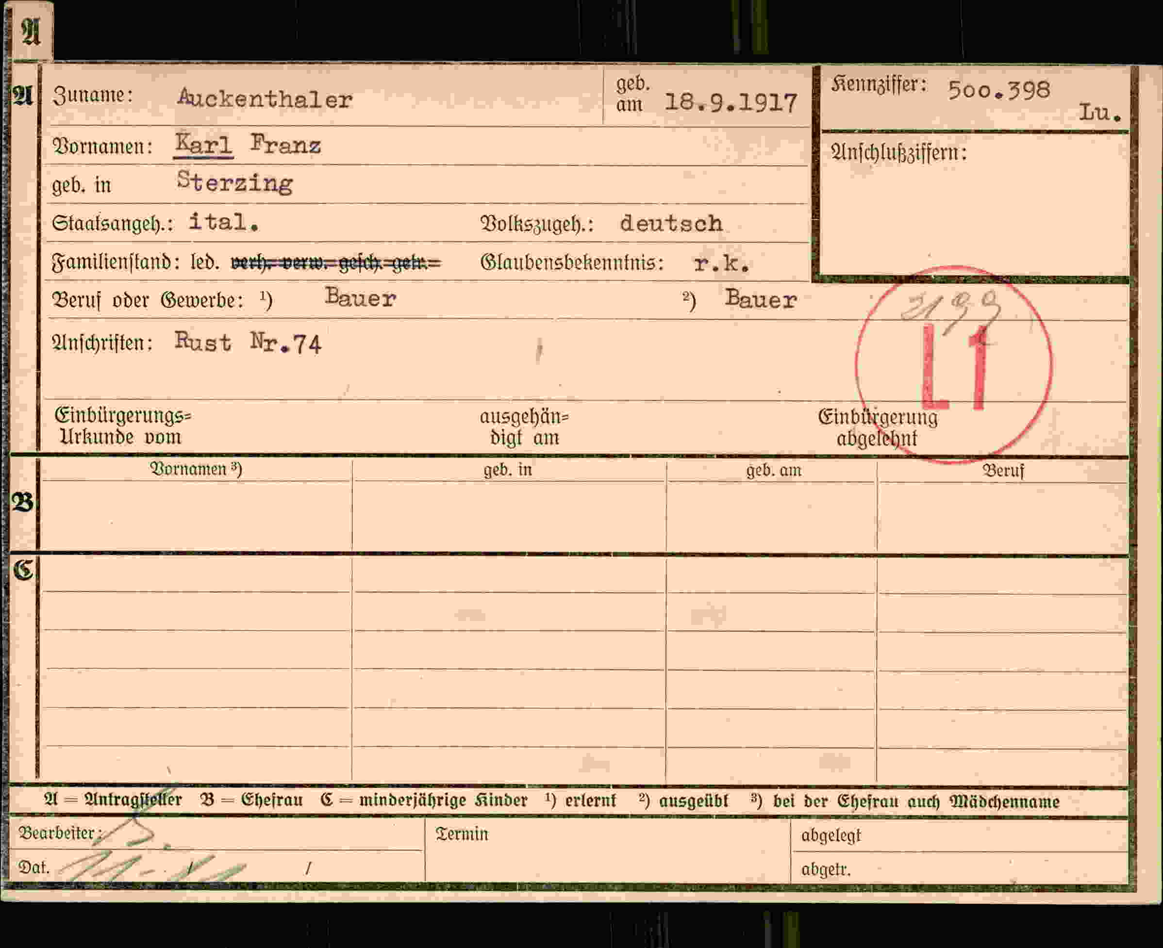 Dokument für Karl Franz Auckenthaler